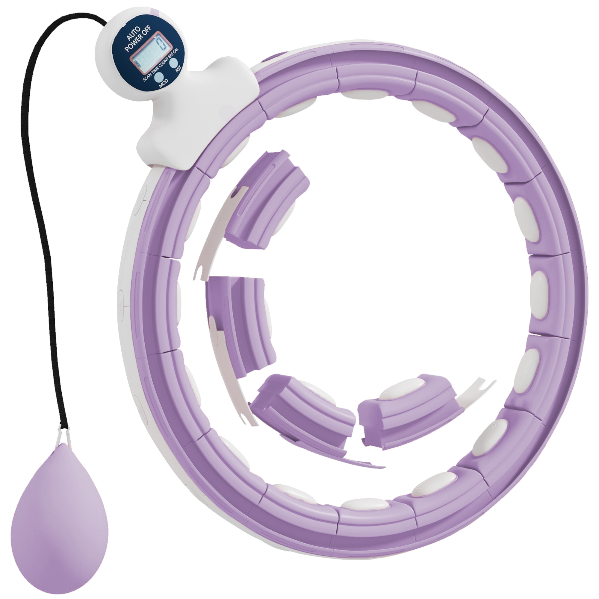 Smart Hula Hoop Reifen Erwachsene mit Gewicht Kugel Zähler 16 Knoten (76-113cm) Violett