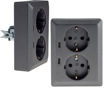 MILOS Schutzkontakt-Steckdose 2-fach - 250V~/16A, 1x UP, 2x USB C/PD, anthrazit