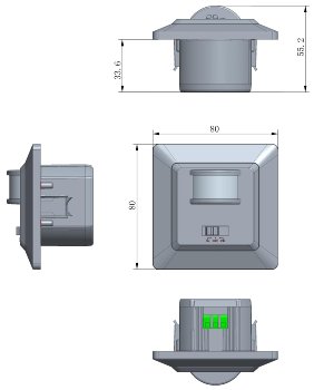 MILOS Bewegungsmelder 160°, anthrazit - LED geeignet,  250V~, Unterputz, 2-Draht
