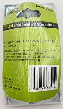 DELPHI Set 2 Steckdosen + 2-fach Rahmen - 250V~/ 16A, Steckanschluss, silber