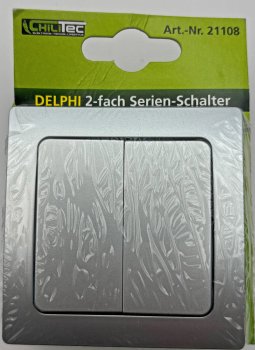 DELPHI Serien-Schalter 2-fach - 250V~/ 10A, inkl. Rahmen, UP, silber