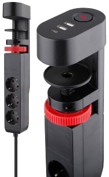 Steckdosenleiste für Tischmontage REV, 3-fach, 3m Kabel, USB-A /USB-C Steckdosenleiste für Tischmontage REV, 3-fach, 3m Kabel, USB-A /USB-C