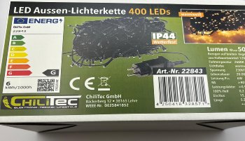LED Aussen-Lichterkette "CT-ALK400" 40m - warmweiß, Kabel schwarz, IP44, 400 LEDs