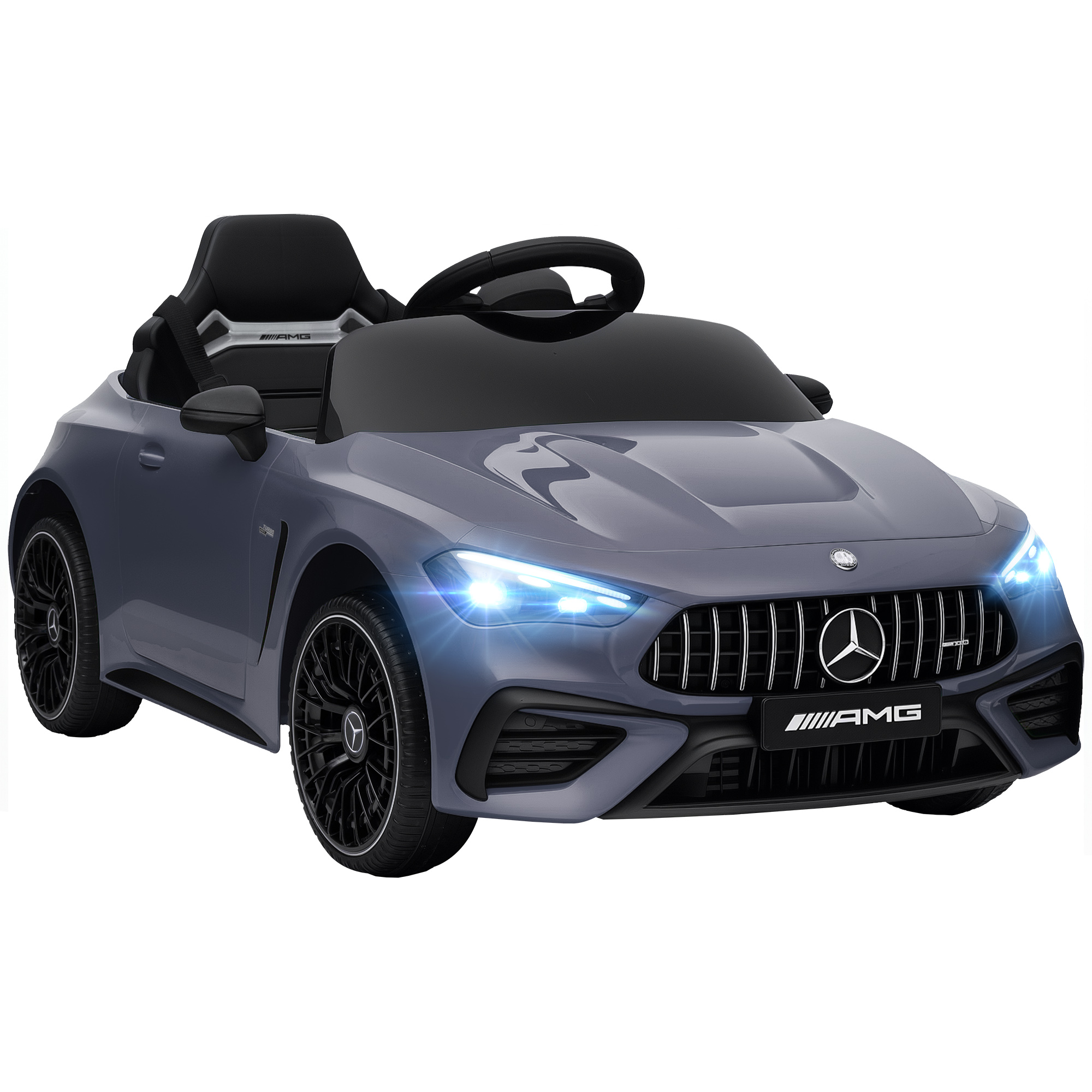Kinder-Elektroauto, Mercedes-Design, 12V Motoren, Fernbedienung, LED-Lichter, Musik, für 3-6 Jahren Kinder, Grau