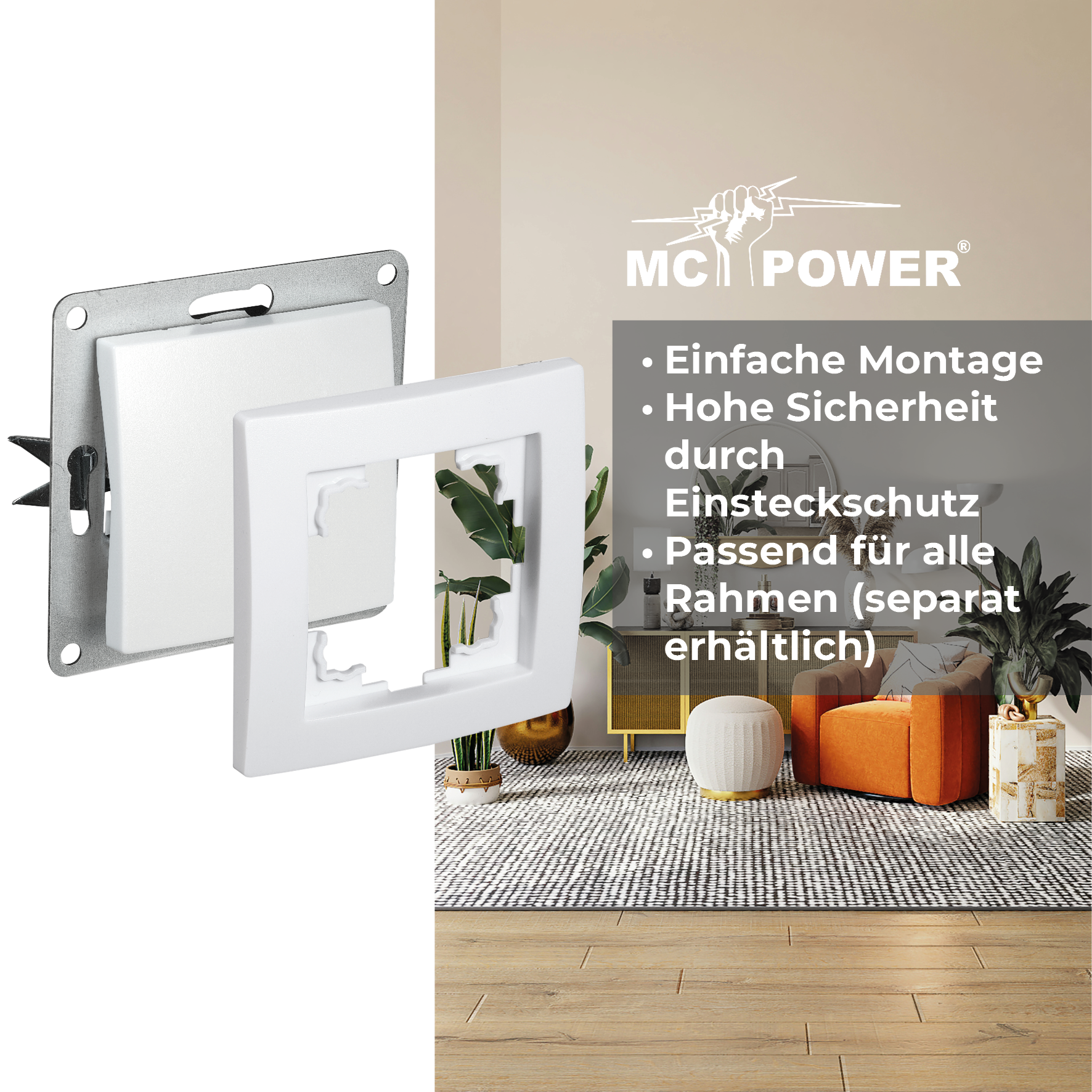 Wechselschalter McPower ''Flair'', 250V~/10A, UP, Steckanschluss, weiß