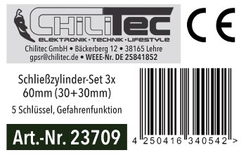 Schließzylinder-Set 3x 60mm (30+30mm) - 5 Schlüssel, Not- & Gefahrenfunktion