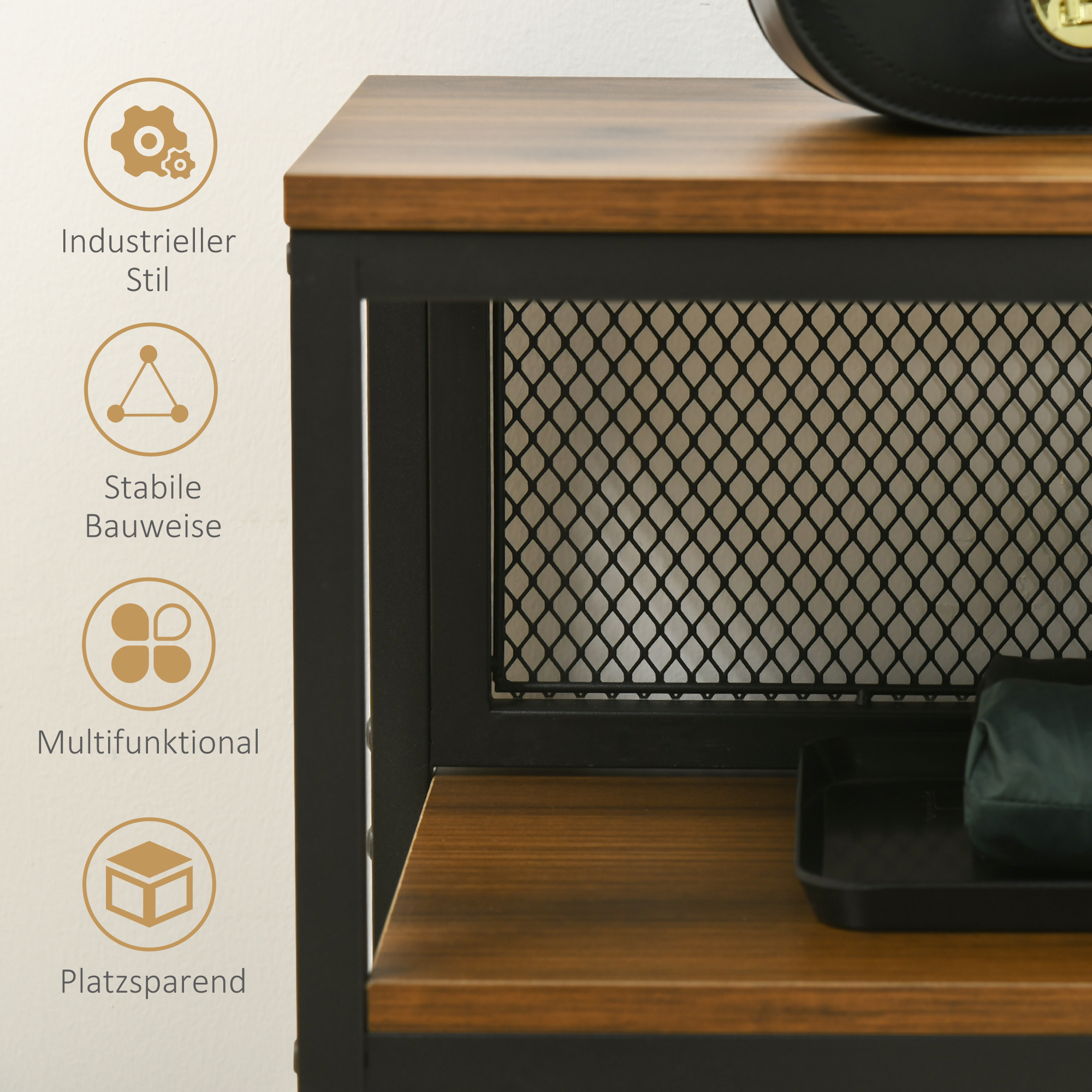 Sideboard Konsolentisch Flurregal, Industriedesign, 100 cm x 29,5 cm x 90 cm, Braun + Schwarz