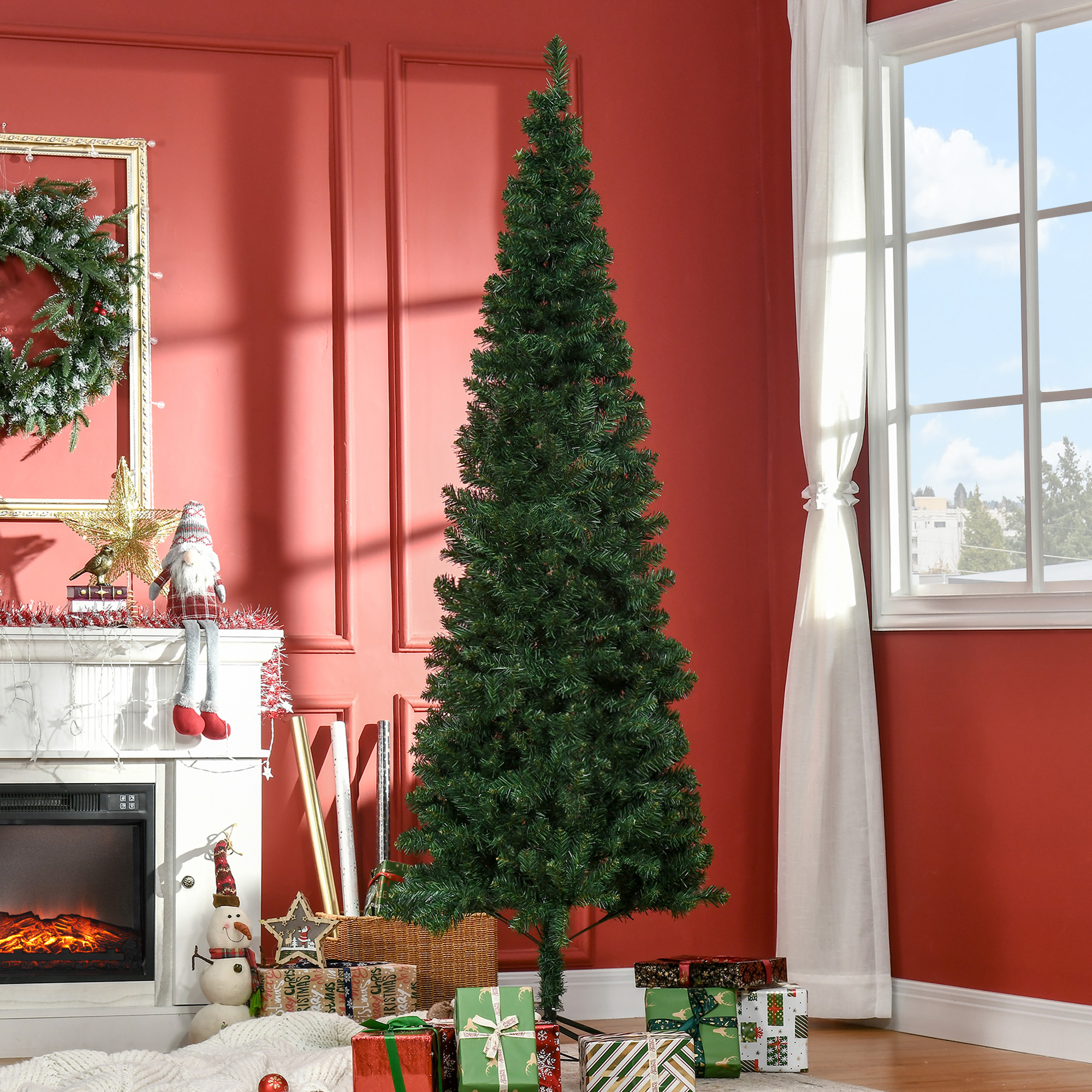 Weihnachtsbaum Kunsttanne künstlicher Christbaum, inkl, Standfuß, LED´s, 2,1 m, 1 Weihnachtsstern, Grün
