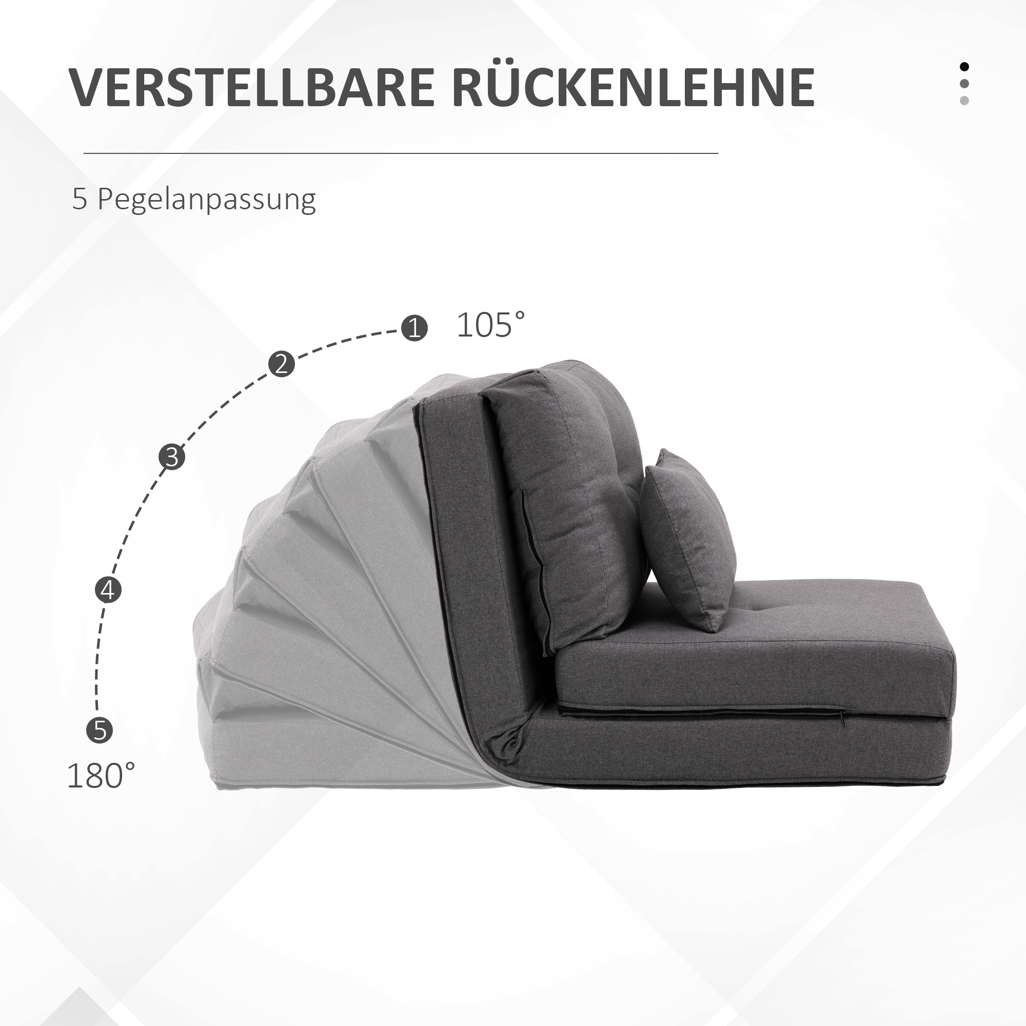 Bodensessel Klappmatratze Schlafmatte, 2-in-1-Design, abnehmbares Kissen, 60 x 80 x 56 cm, Dunkelgrau