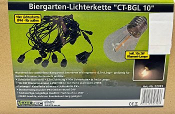 Biergarten-Lichterkette "CT-BGL 15" - 1,5 + 12,5m, 15x Filamentlampe 0,8W