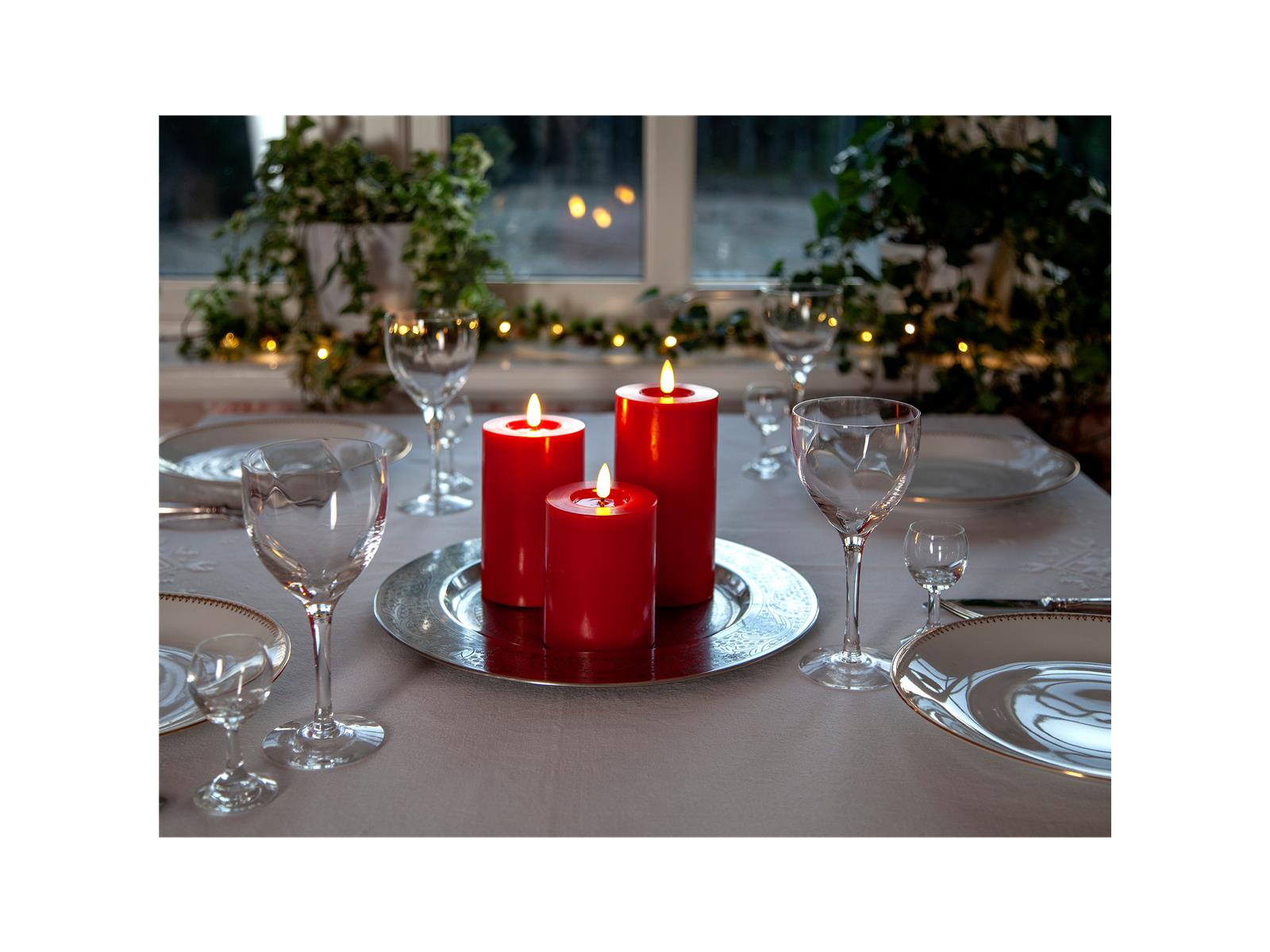 LED Wachskerze ''Flamme Flow'', rot, 12,5x7,5cm, naturgetreue Flamme