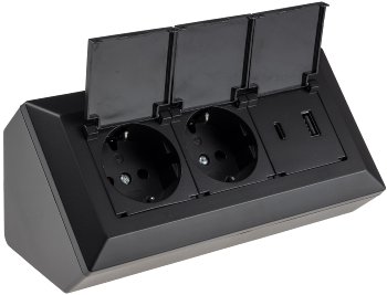 2-fach Steckdosenblock, USB-A+C, schwarz