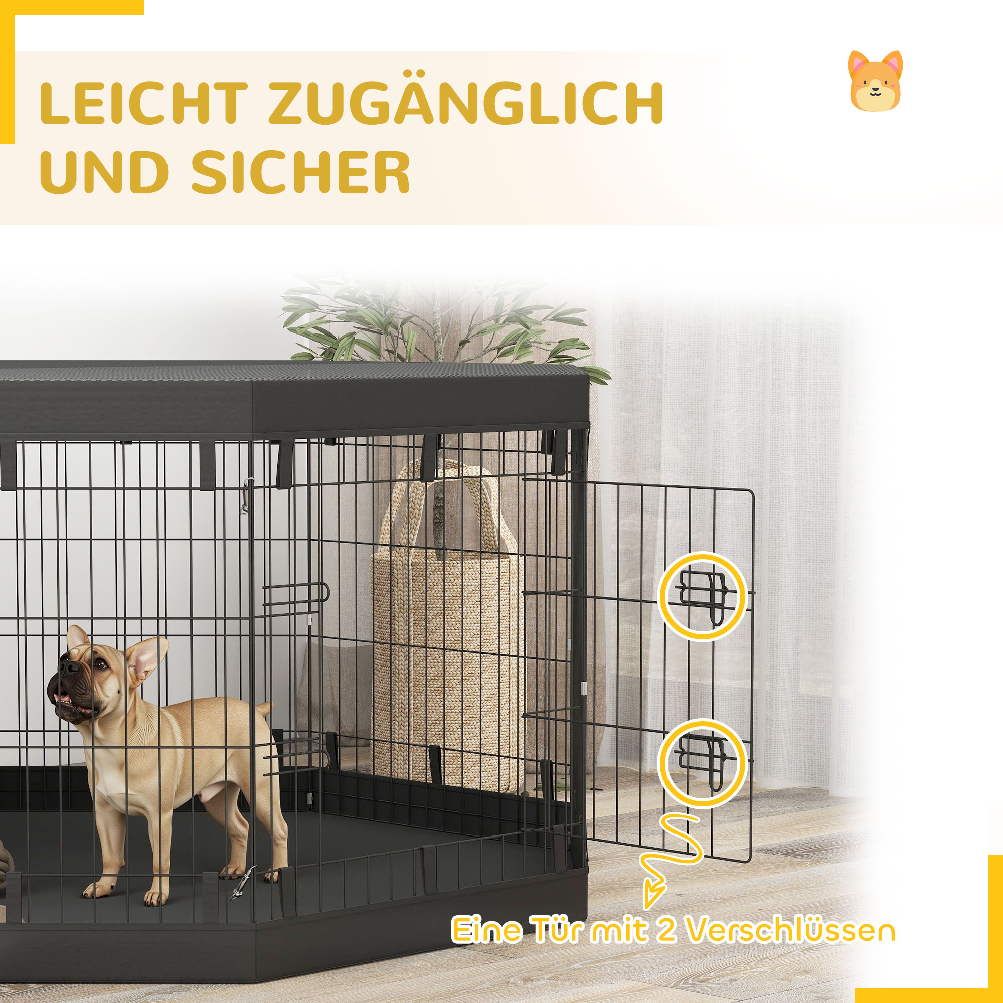 Welpenauslauf, 76 cm hoch/ca. 2,5 m², 8 Paneele, Bodenplane, Kombi-Dachplane