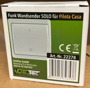 Funk-Wandsender Solo für "Pilota Casa", 433,92MHz, max. 70m, Batterie A23 Funk-Wandsender Solo für "Pilota Casa", 433,92MHz, max. 70m, Batterie A23