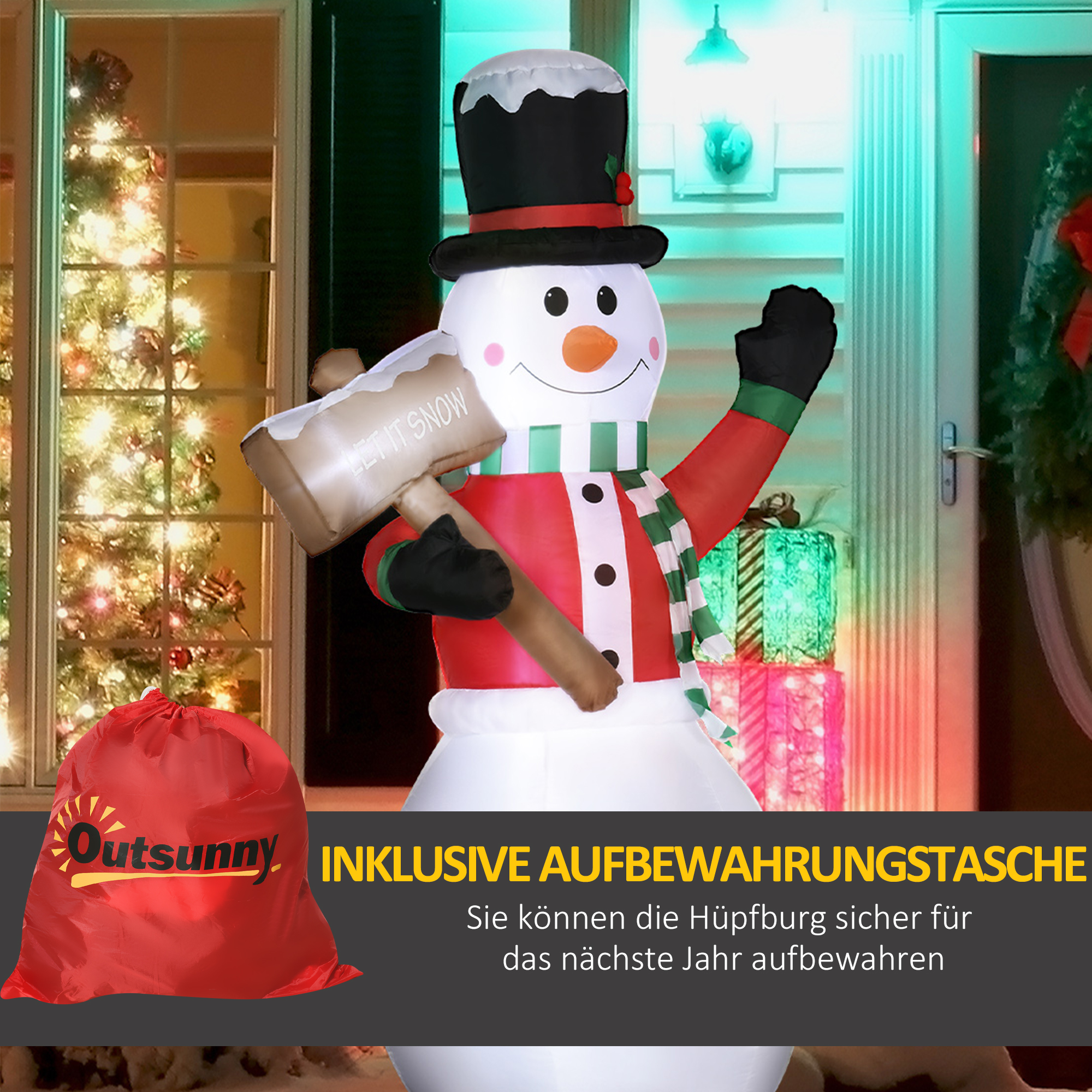 Aufblasbarer Schneemann, Outdoor Weihnachtsdekoration, 1,80 m, Santa Claus, inkl. Gebläse, Mehrfarbig