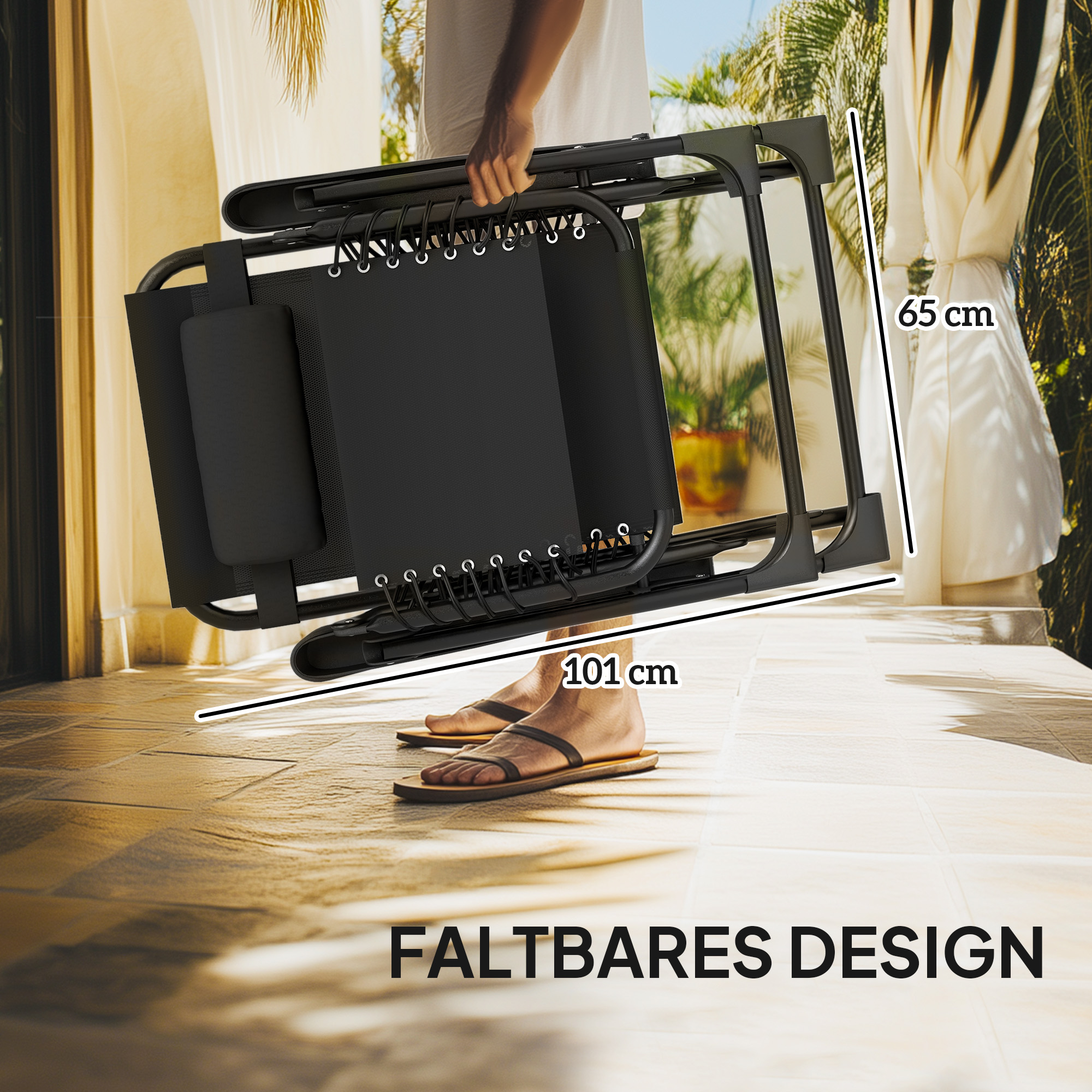 Gartenliege Set 3-TLG. Sonnenliege mit Teetisch 2 Liegestühle Kissen, Outdoor Liege 90x56x110 cm Schwarz