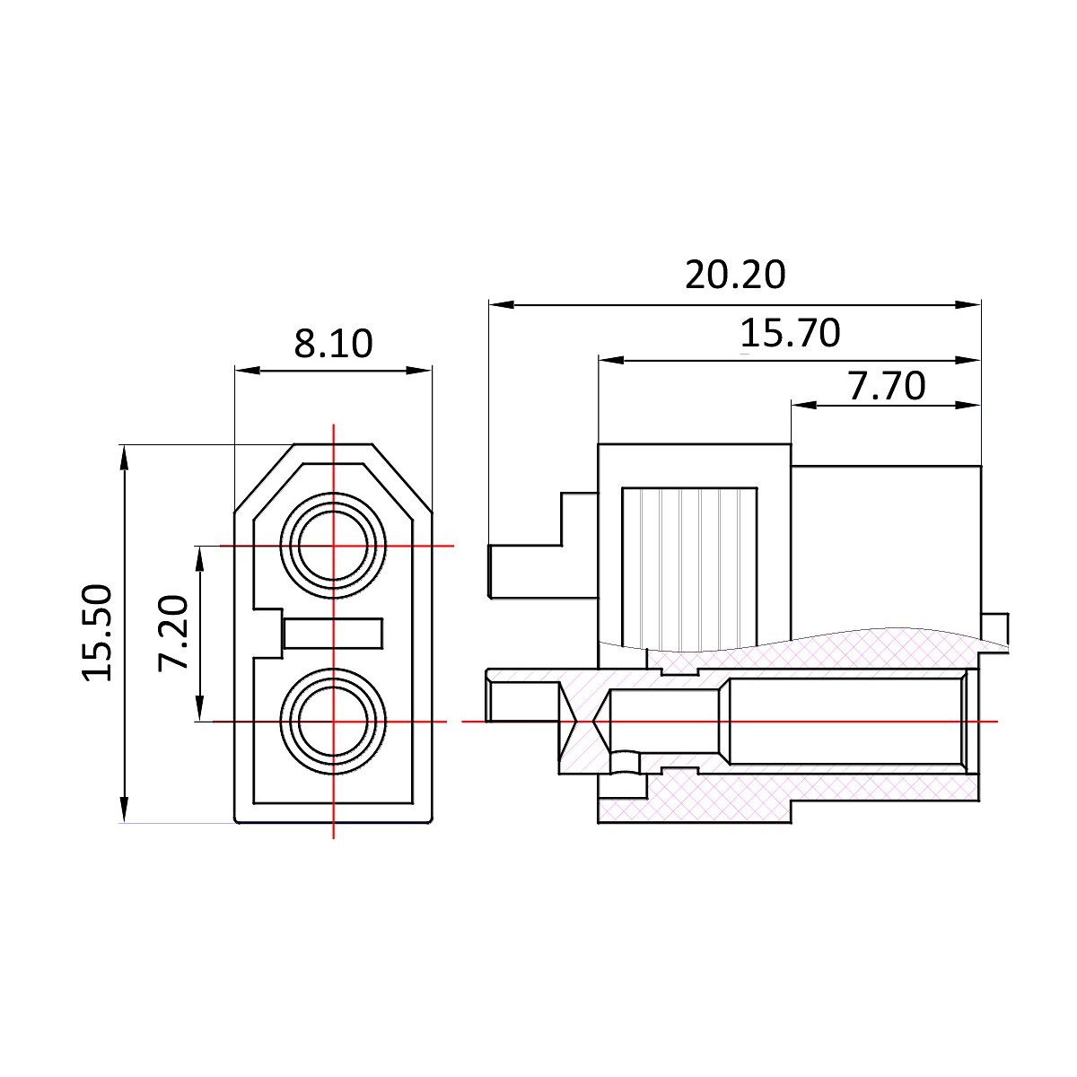 Hochstromstecker/Buchse XT60 vergoldet Grip 1 Paar