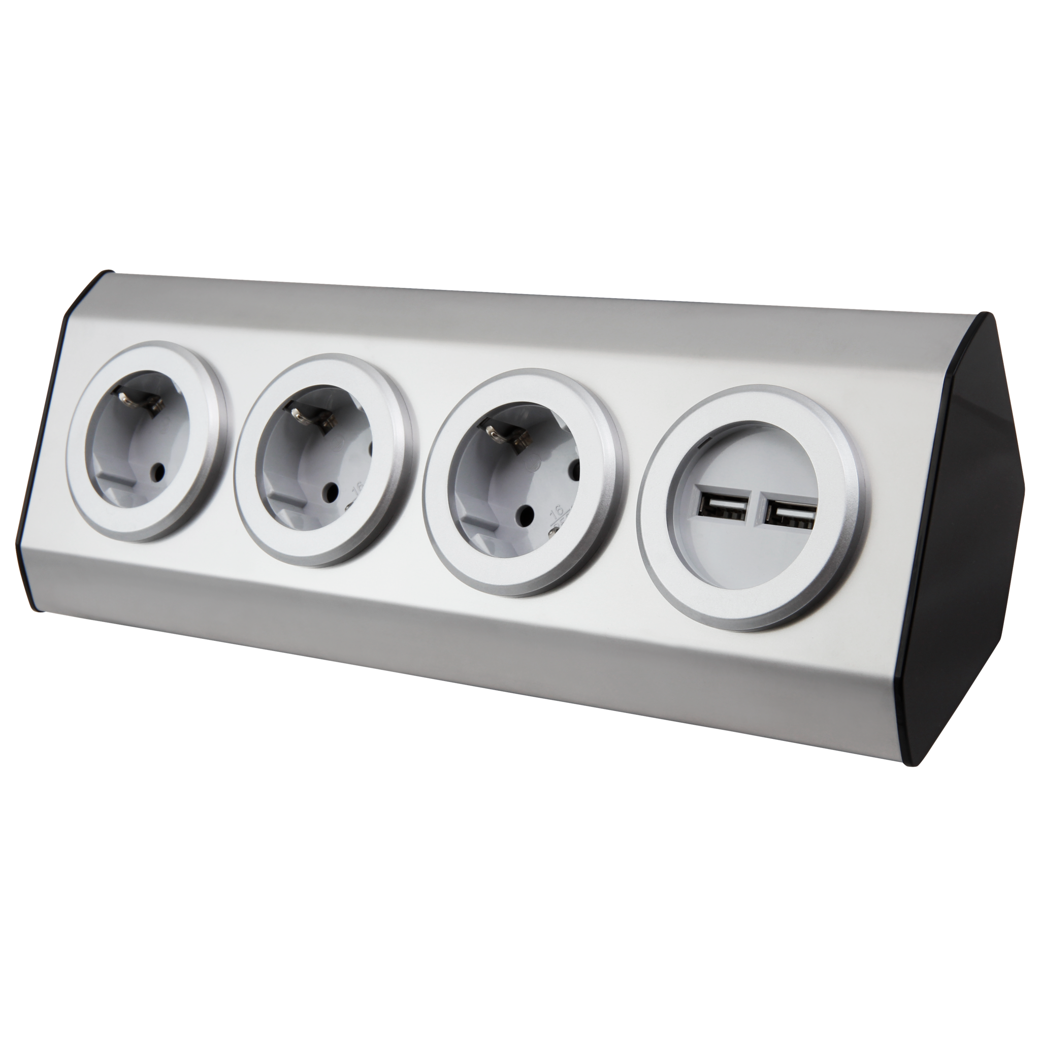 Steckdosenblock McPower ''Premium'' Aufbau, Edelstahl, 3-fach Schutzkontakt + USB