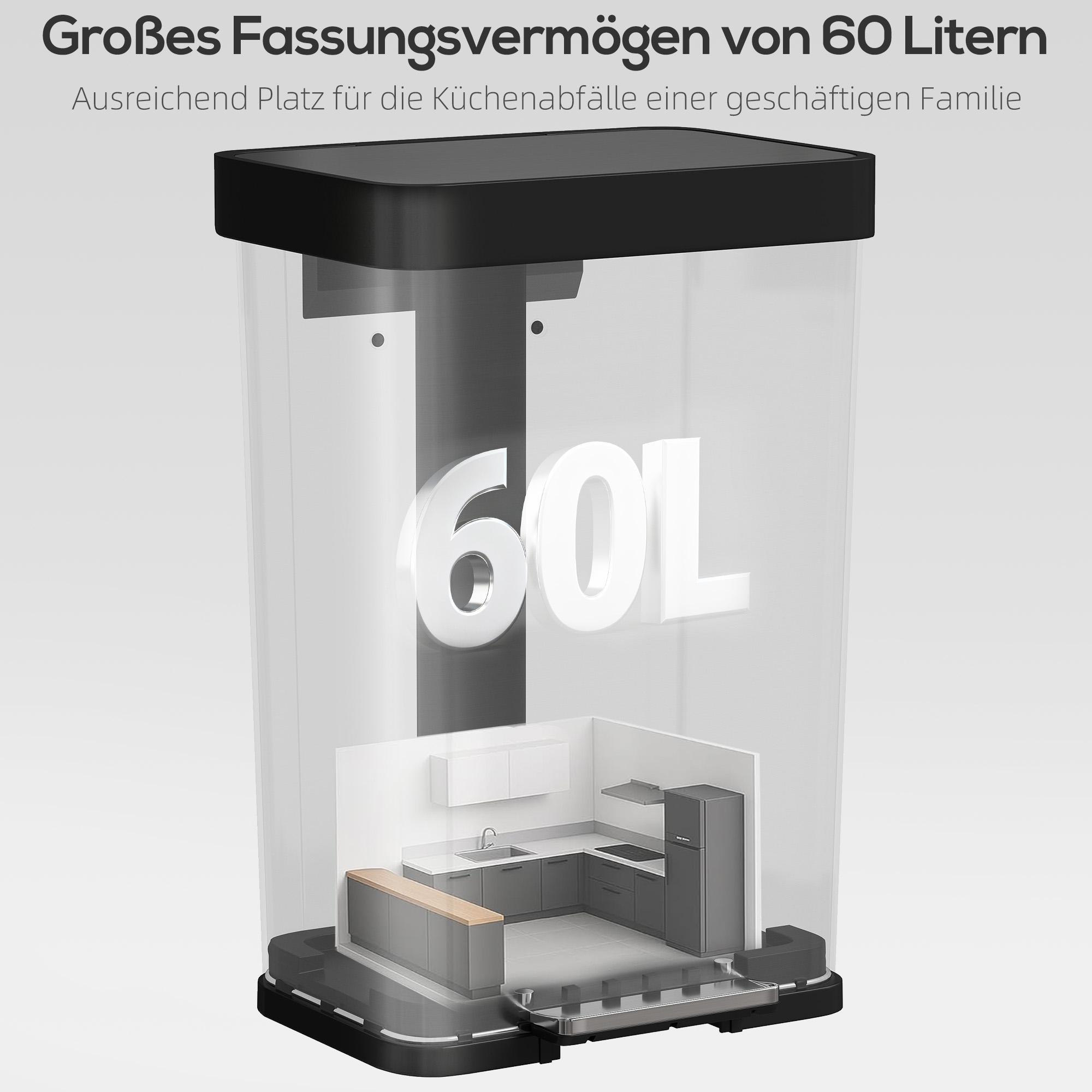 60 L Mülleimer mit Fußpedal, Edelstahl-Abfalleimer mit sanft schließendem Deckel, Silberfarben