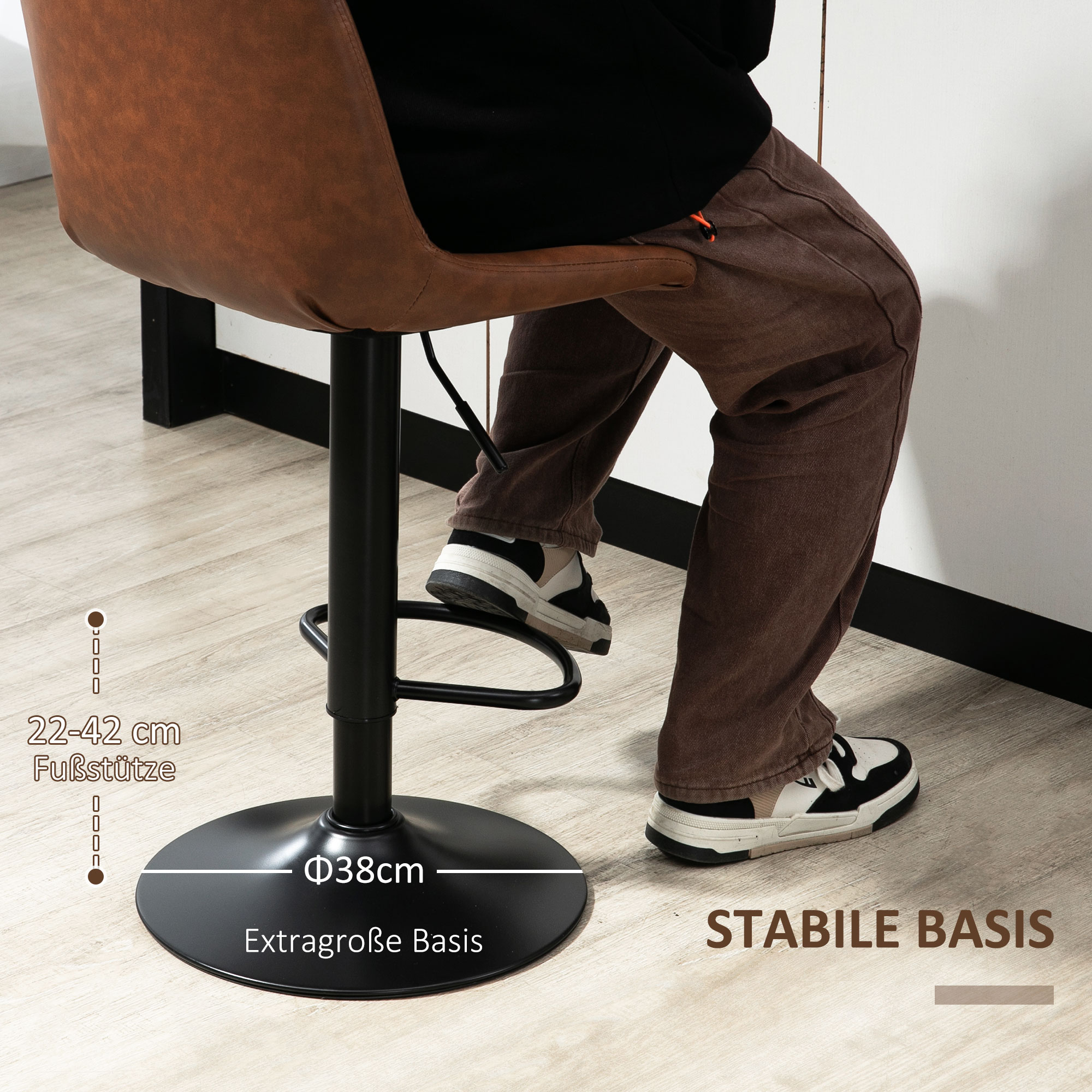 Barhocker 2er-Set im Retrodesign, mit Fußstütze, höhenverstellbar, 43 cm x49,5 cm x 111 cm