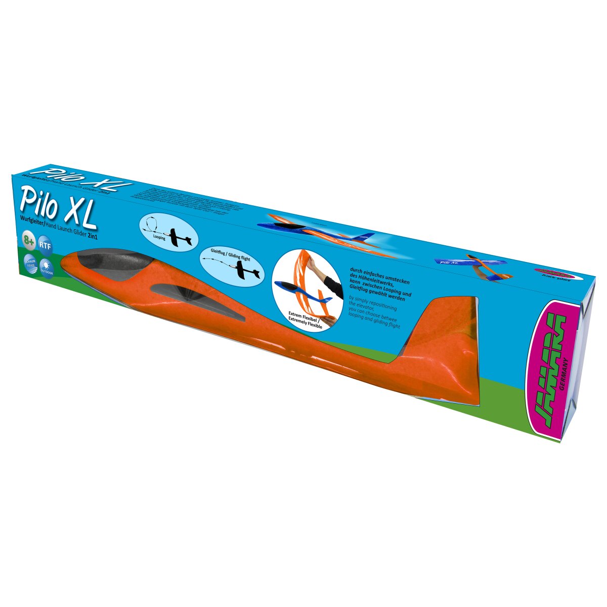 Pilo XL Schaumwurfgleiter EPP Tragfläche blau Rumpf orange