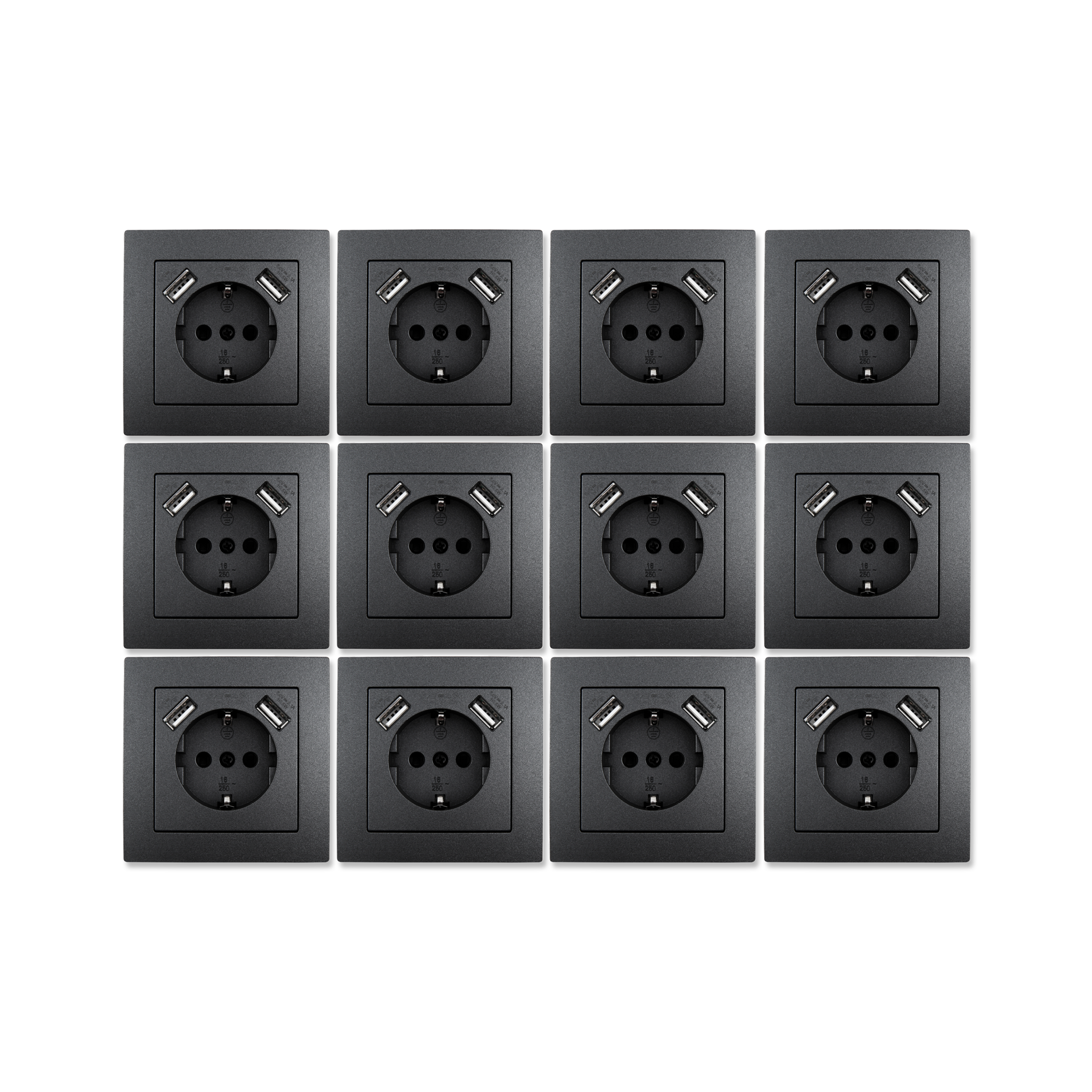Schutzkontakt-Steckdose mit 2x USB McPower ''Flair'' 250V~/16A, 5V/2,1A, 12er-Pack