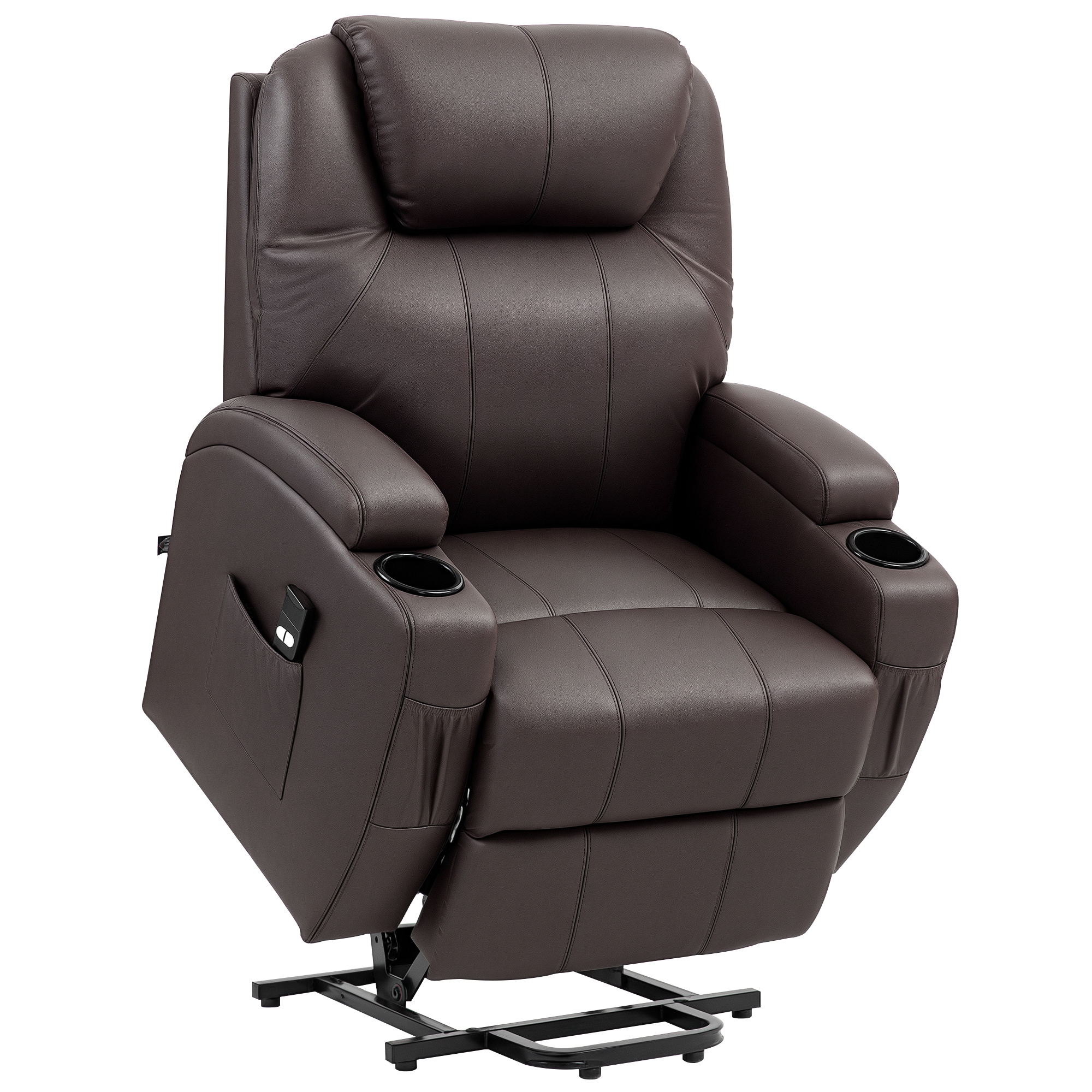 Aufstehsessel, Relaxsessel mit Aufstehhilfe, inkl, Fernbedienung, Becherhalter, verstellbare Rückenlehne, Braun