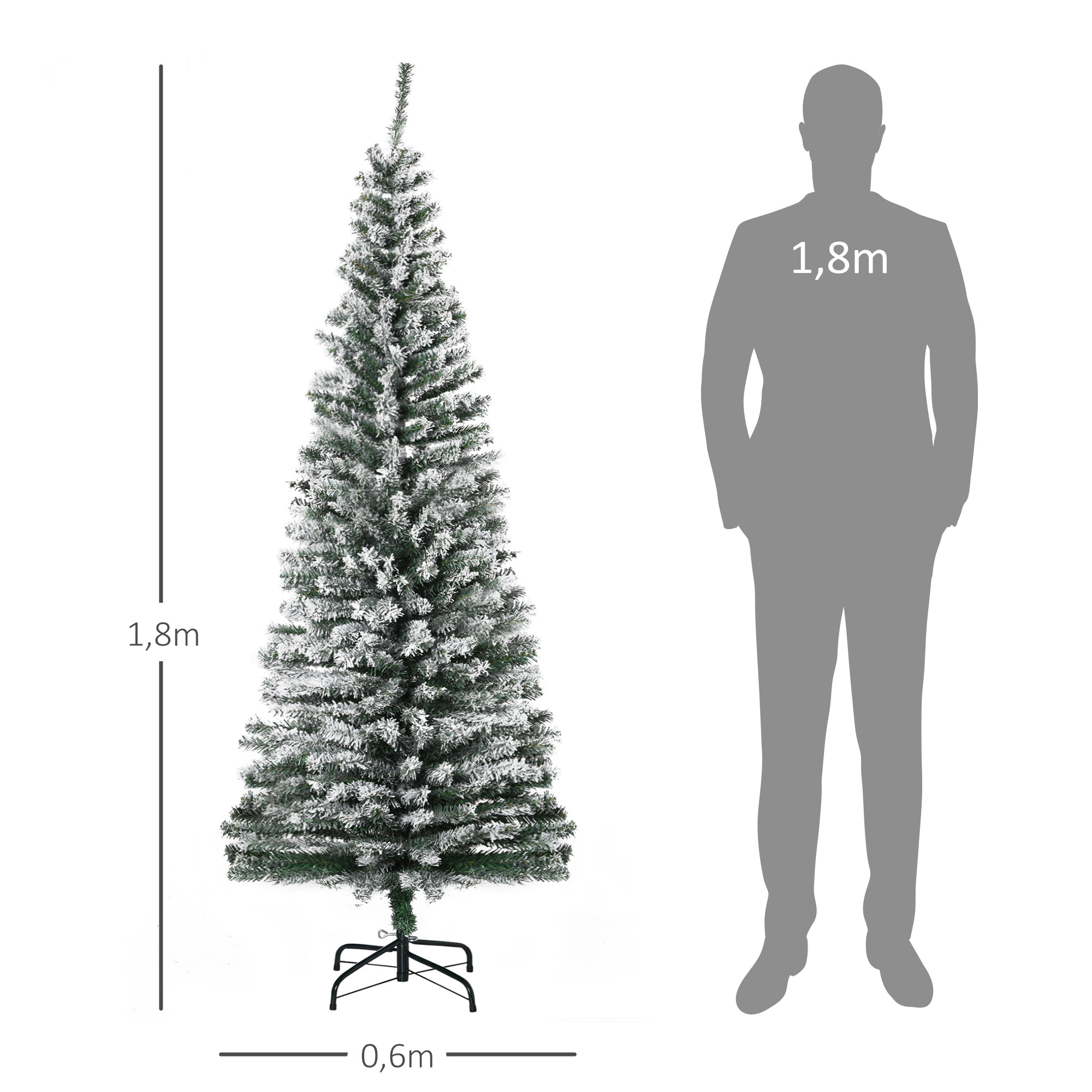 Künstlicher Weihnachtsbaum 180 cm Bleistift Kiefernbaum mit Schnee, 492 Spitzen für drinnen
