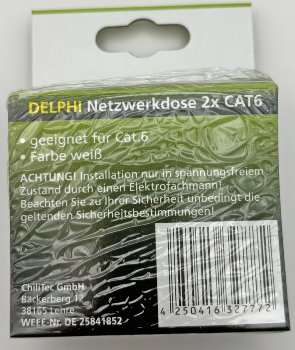 DELPHI Netzwerk-Dose 2x CAT6 - inkl. Rahmen, UP, weiß