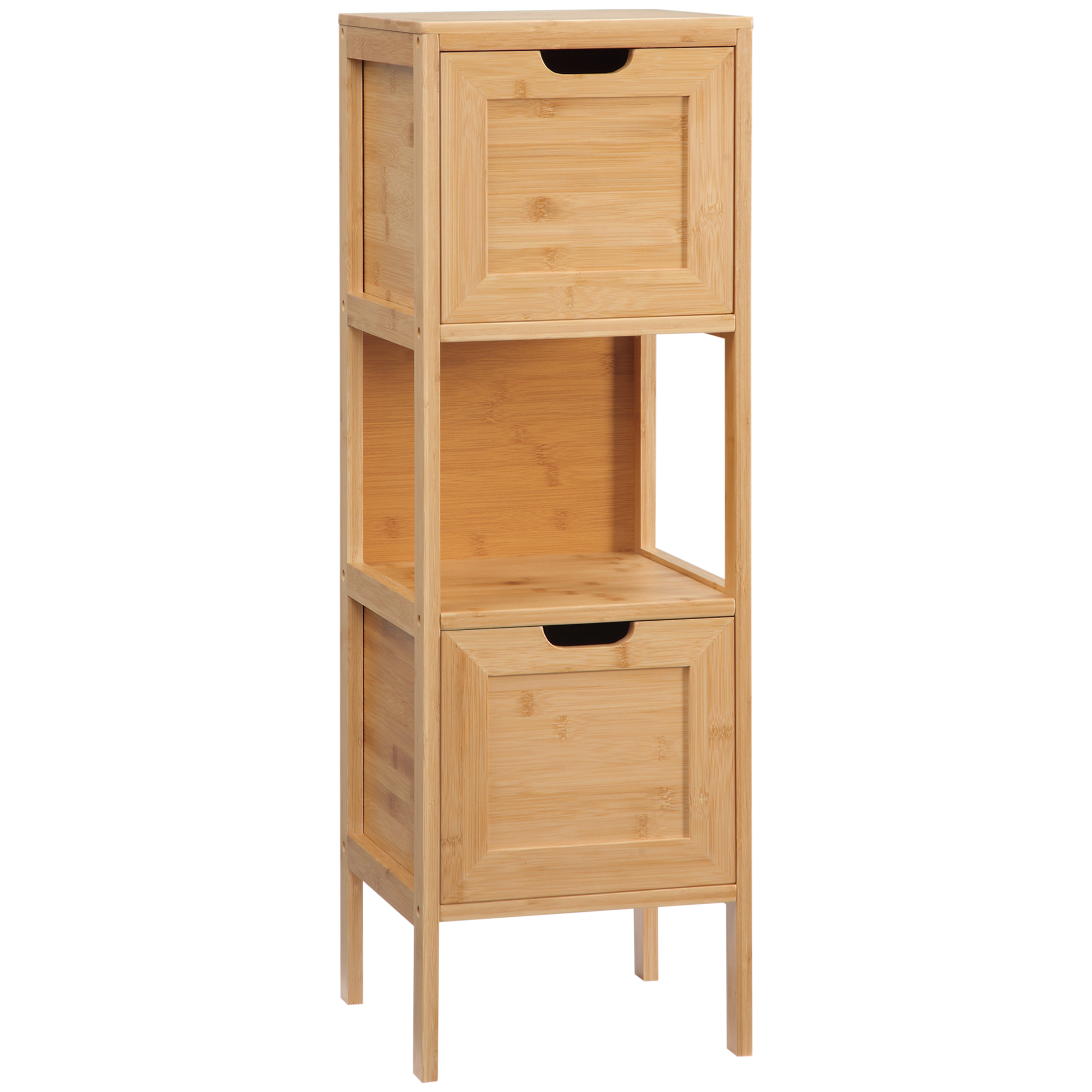 Badezimmerschrank aus Bambus, 1 Regal, 2 Schubladen, 30 cm x 30 cm x 90 cm; Natur Badezimmerschrank aus Bambus, 1 Regal, 2 Schubladen, 30 cm x 30 cm x 90 cm; Natur