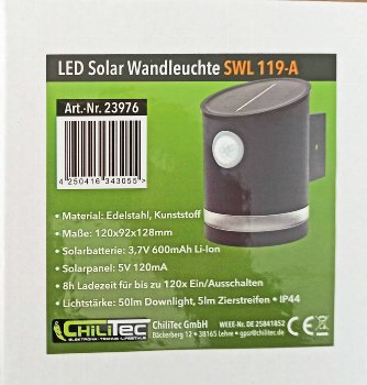 LED Solar Wandleuchte "SWL 119-A"