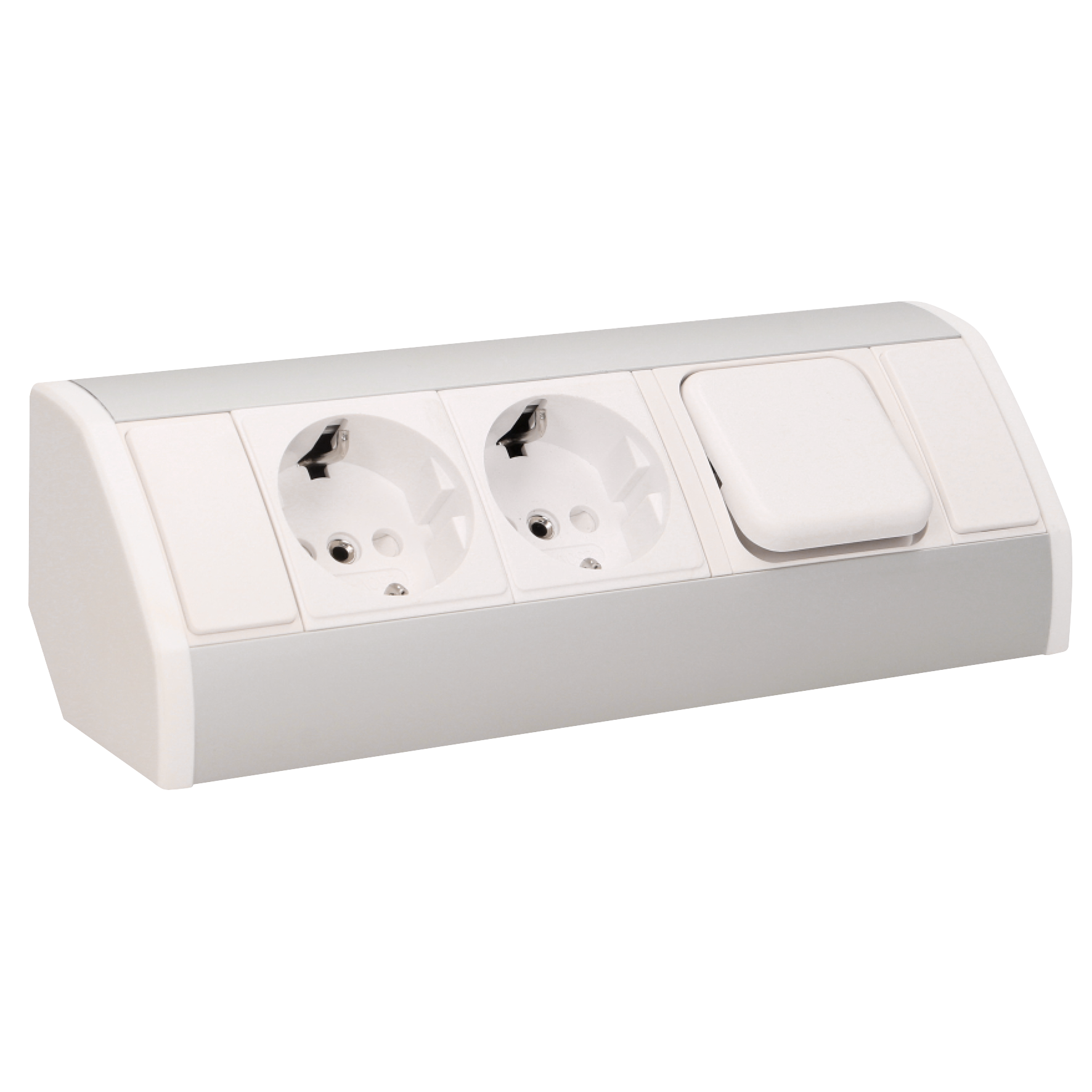 Steckdosenblock Aufbau, silber-weiß, 2fach, ein Schalter, 3680W