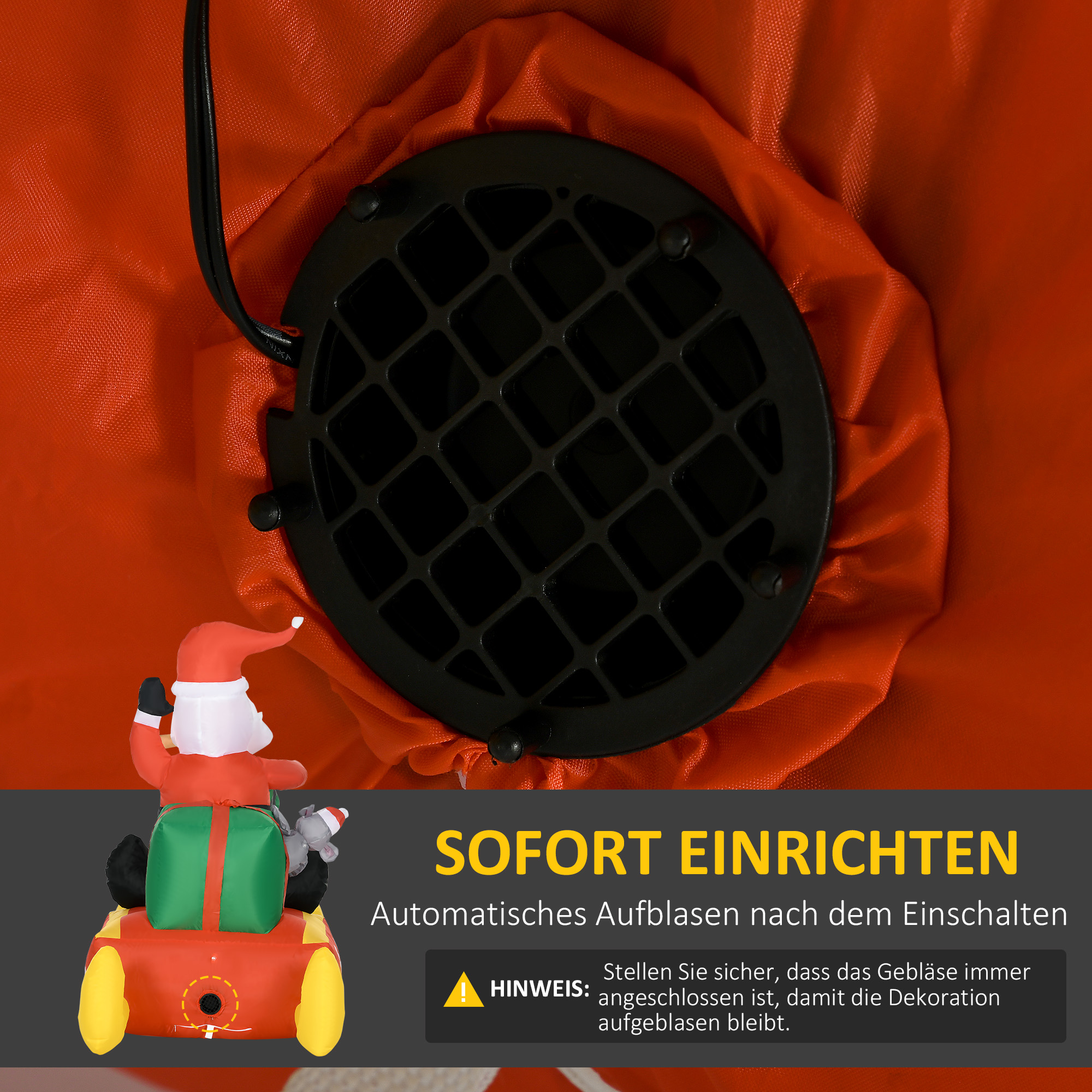 Aufblasbare Weihnachtsdeko, Weihnachtsmann mit Schlitten und Rentier, mit LED-Lichtern, für den Garten