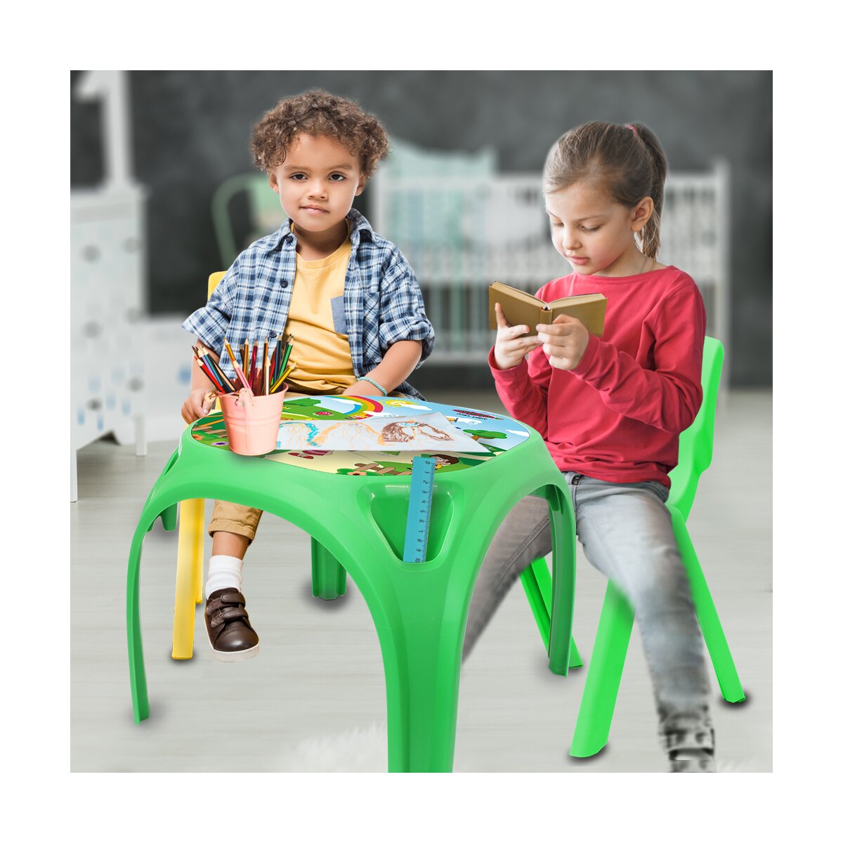 Kindertisch Zahlenspaß XL grün