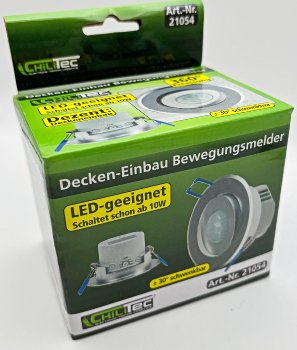 Decken-Einbau-Bewegungsmelder 360° Alu - PIR Sensor, 6m, schwenkbar, silber