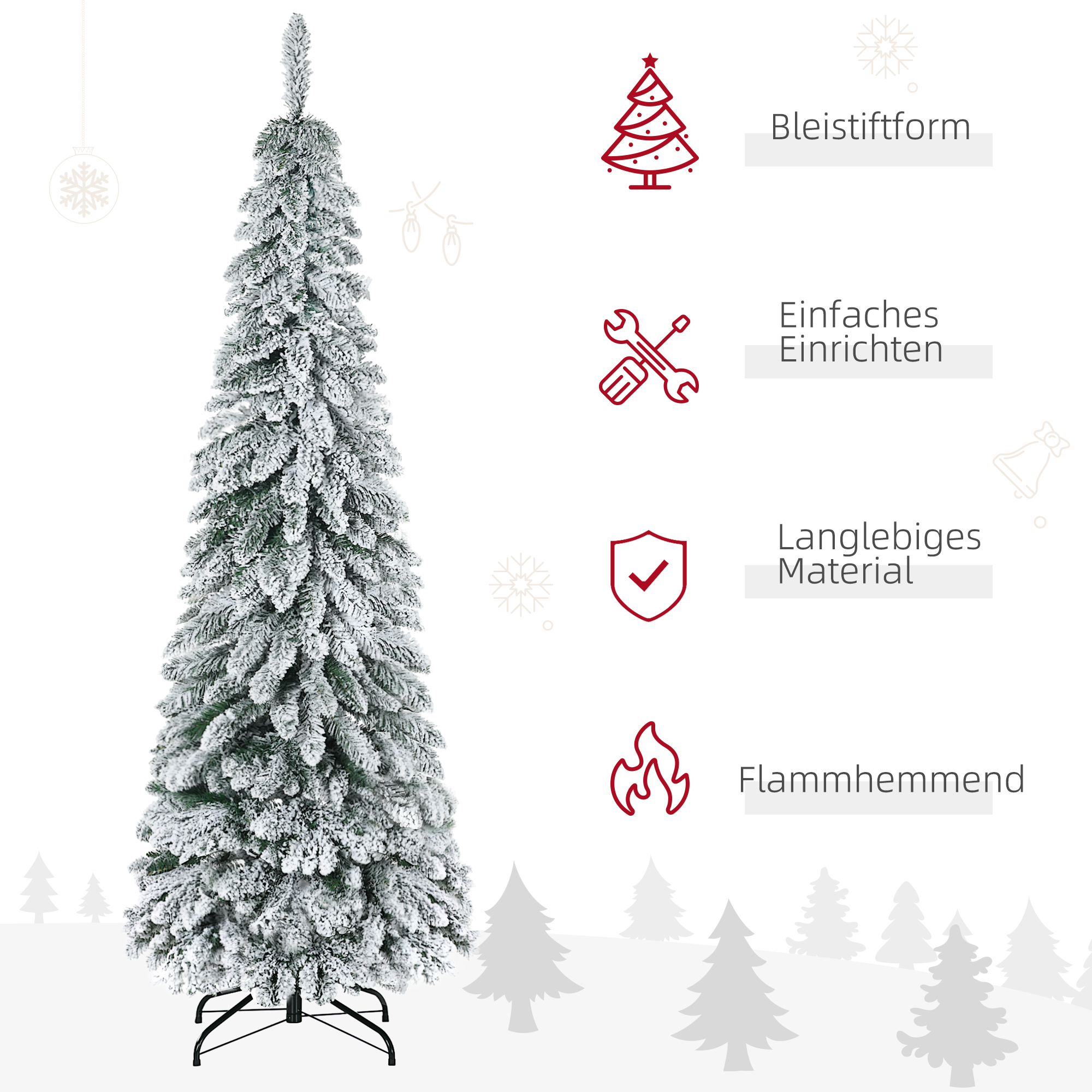 Weihnachtsbaum, 1,80 m, mit 523 Zweigen, Kunstschnee, lebensechtes Aussehen, schlanke Form