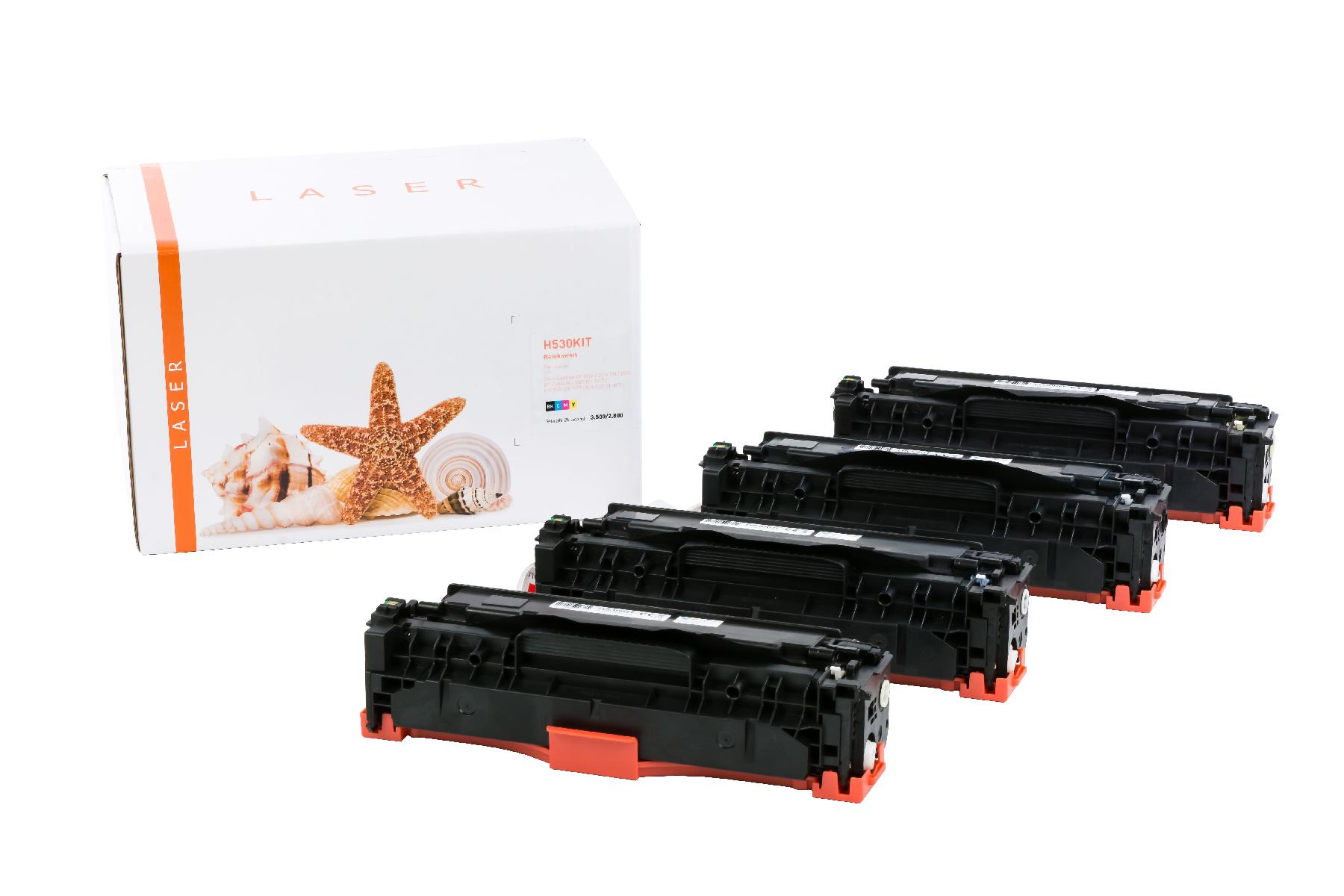 CC530KIT alternativ Toner Rainbowkit für HP / CC530 / BK3.500 / CMY2.800 Seiten