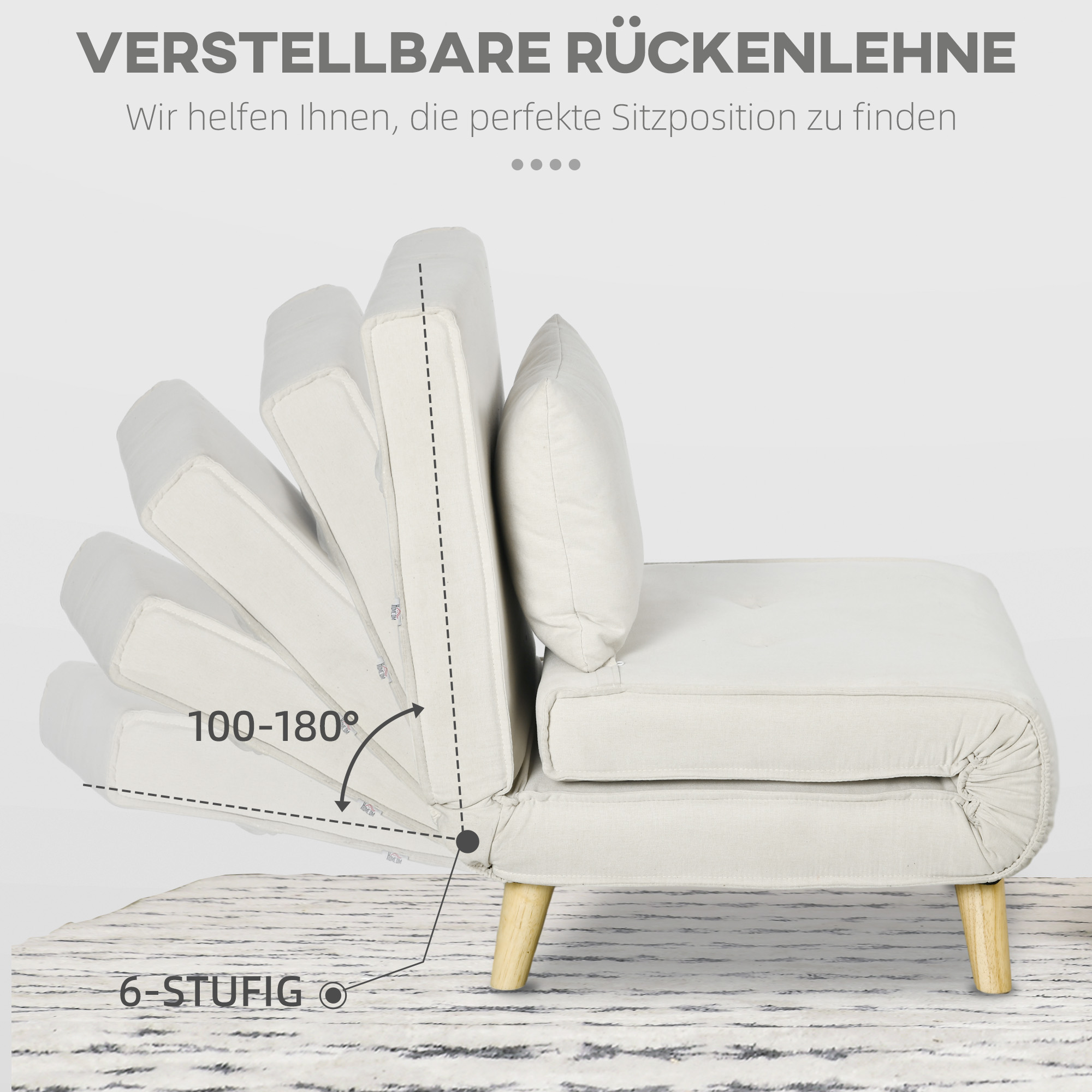 Schlafsessel, 6-stufig verstellbare Lehne, Leinenoptik, bis 120 kg, Creme