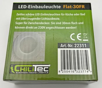 LED-Einbauleuchte "Flat-30 FR-R" 3000K - Ø85x30mm, 5W, 460lm, IP44, rund, weiß