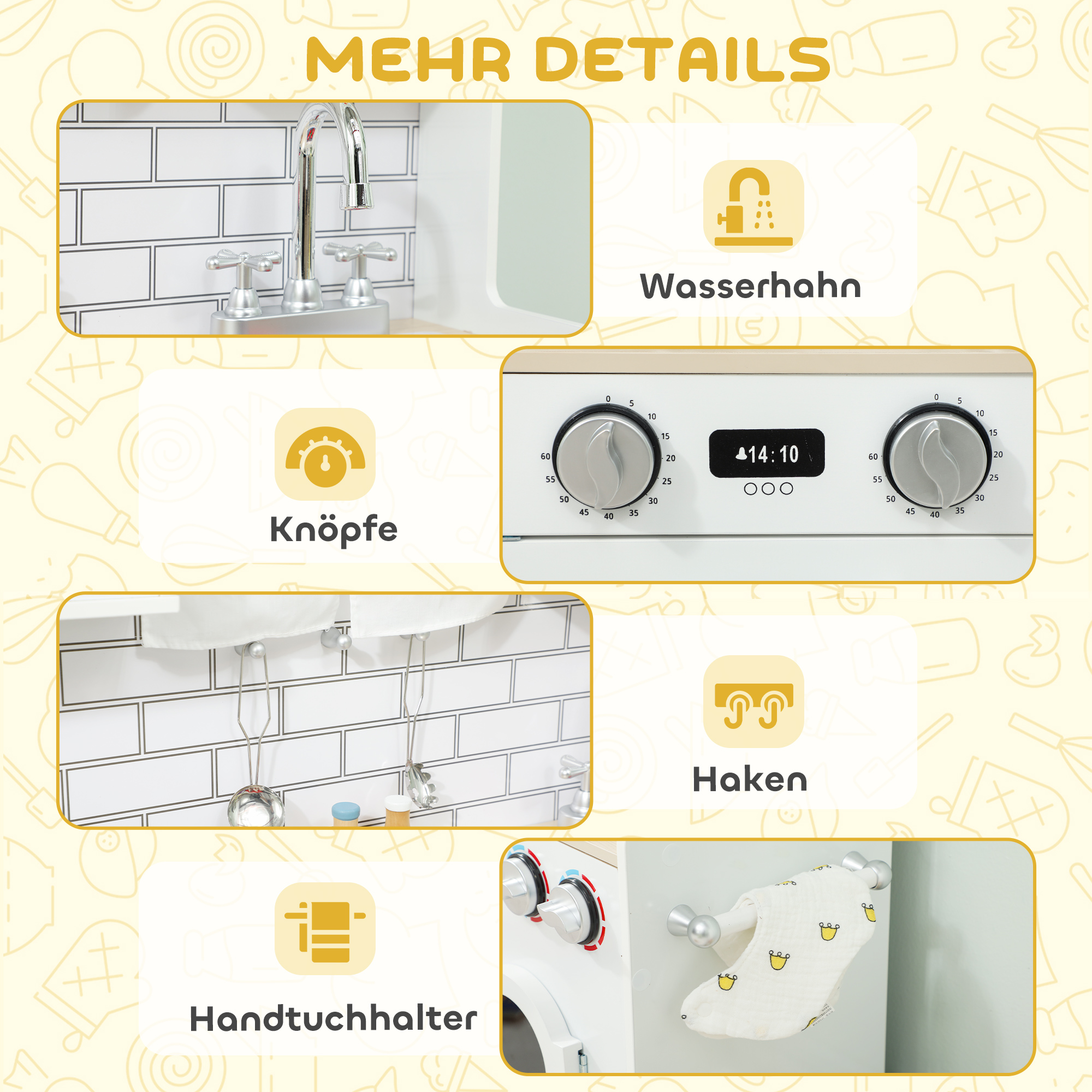 Kinderküche Spielküche mit Ofen Spüle Soundfunktion und Zubehör Geschenk für Mädchen Jungen 3-6 Jahren Weiß