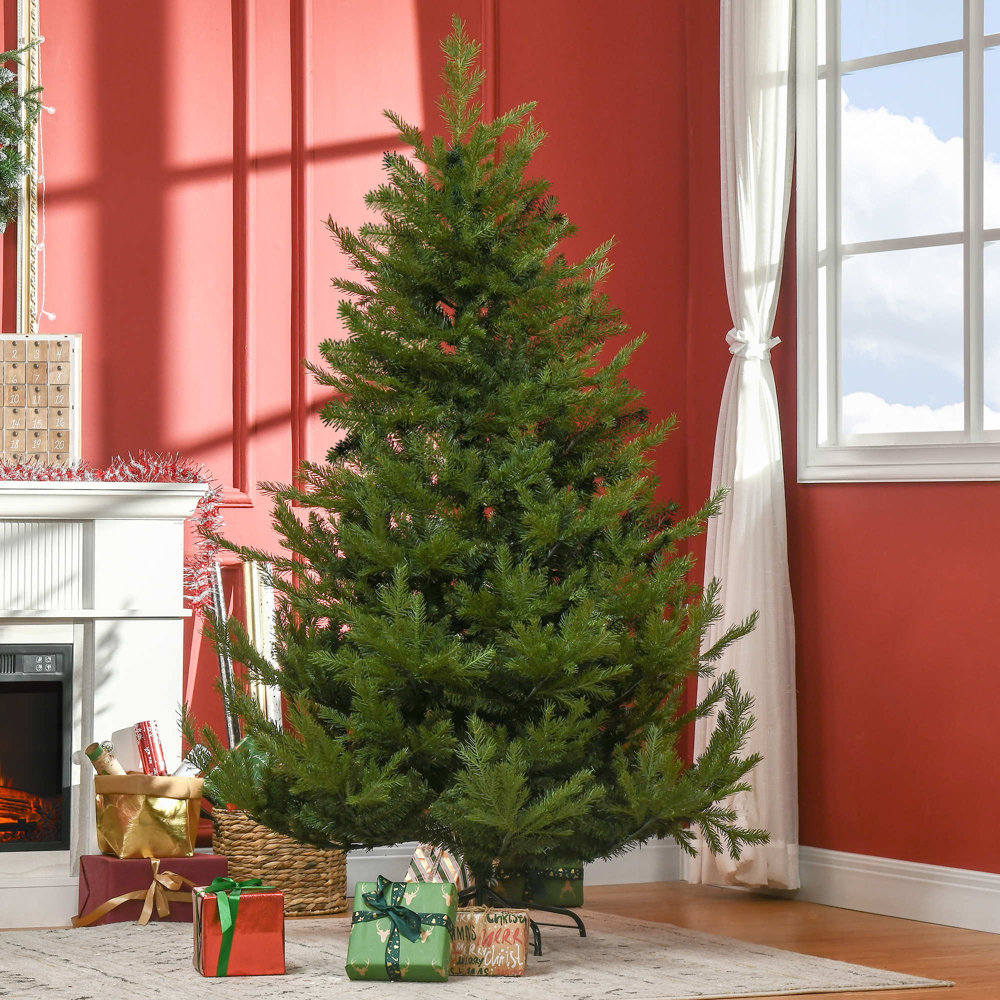 Weihnachtsbaum, Kunsttanne, realistisches Aussehen, schneller Aufbau, Kunststoff, Grün, 136 x 136 x 180cm