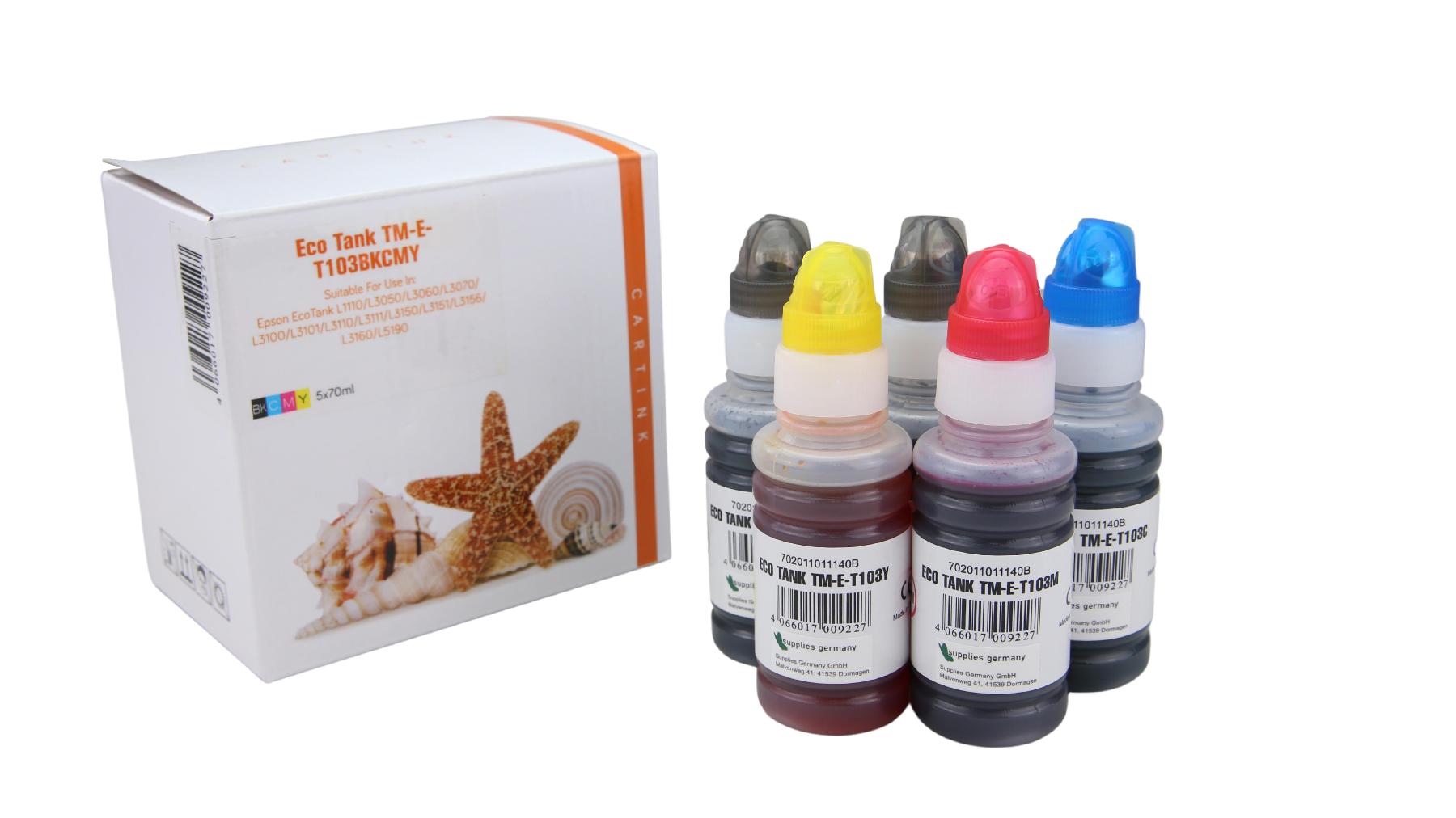 Multipack T103 alternativ Eco Tank Nachfüllflasche Epson / C13T00S14A44A / 2x BK  CMY / 70ml