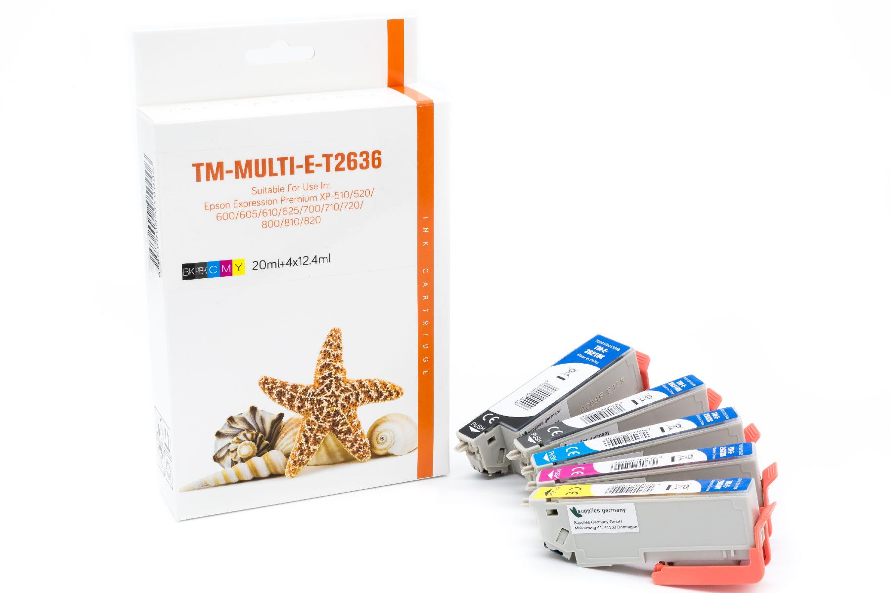 Multipack T2636 alternativ Tinte Epson / C13T26364010 / BK15ml /PBK,C,M,Y10ml