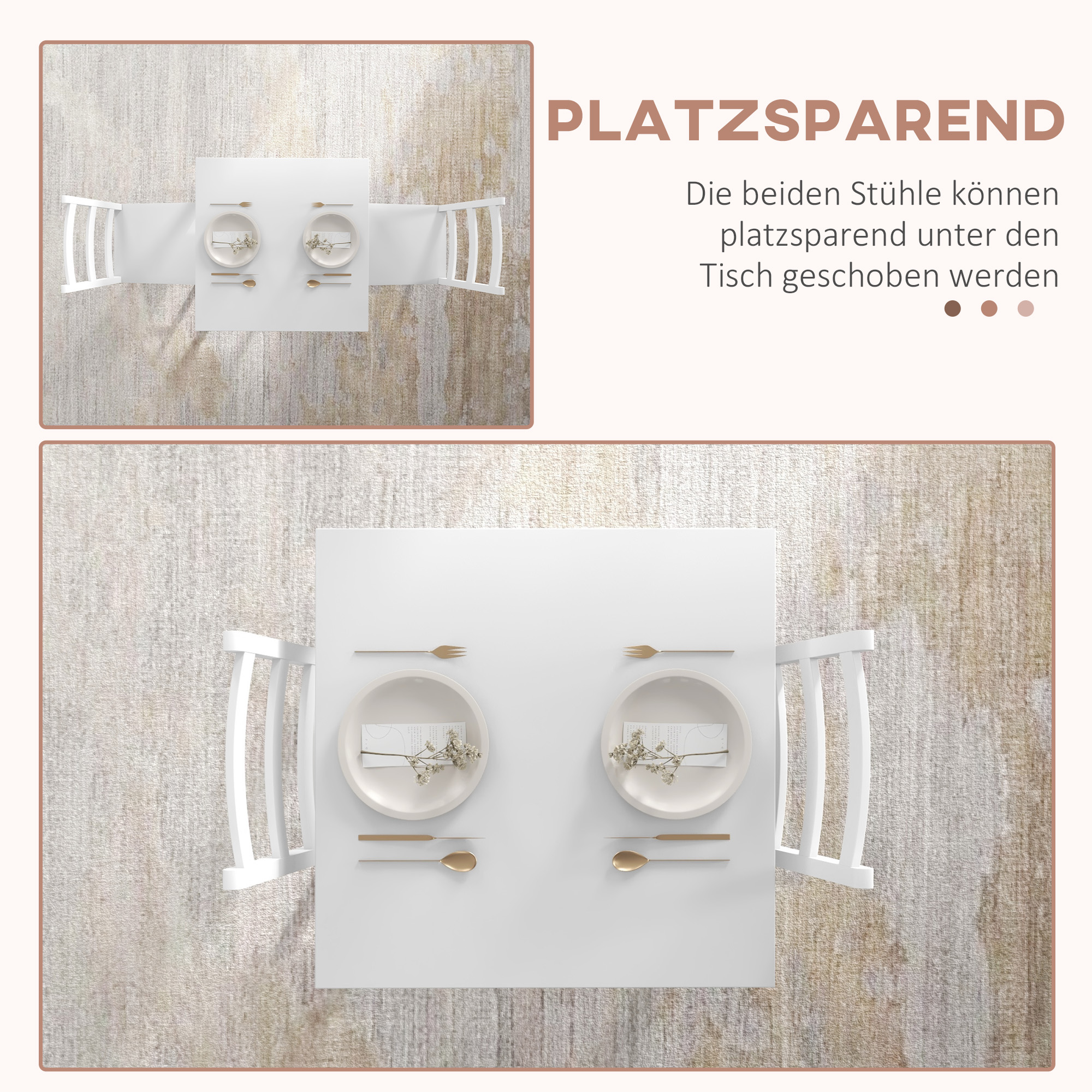 3-teilige Essgruppe Sitzgruppe Tisch mit Stühlen, Massivholz, Weiß