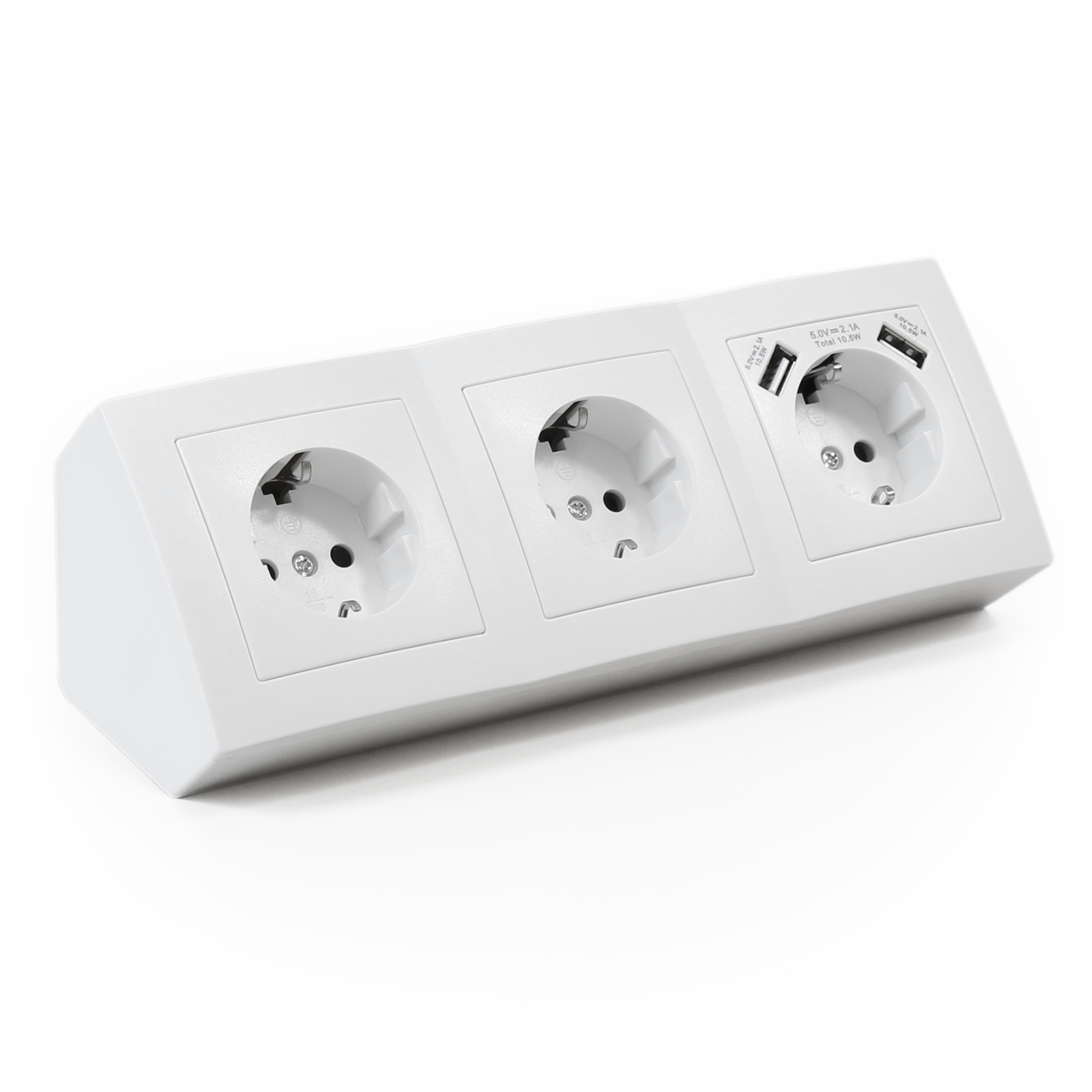 Steckdosenblock McPower ''Flair'' Aufbau, weiß, 3-fach Schutzkontakt + USB