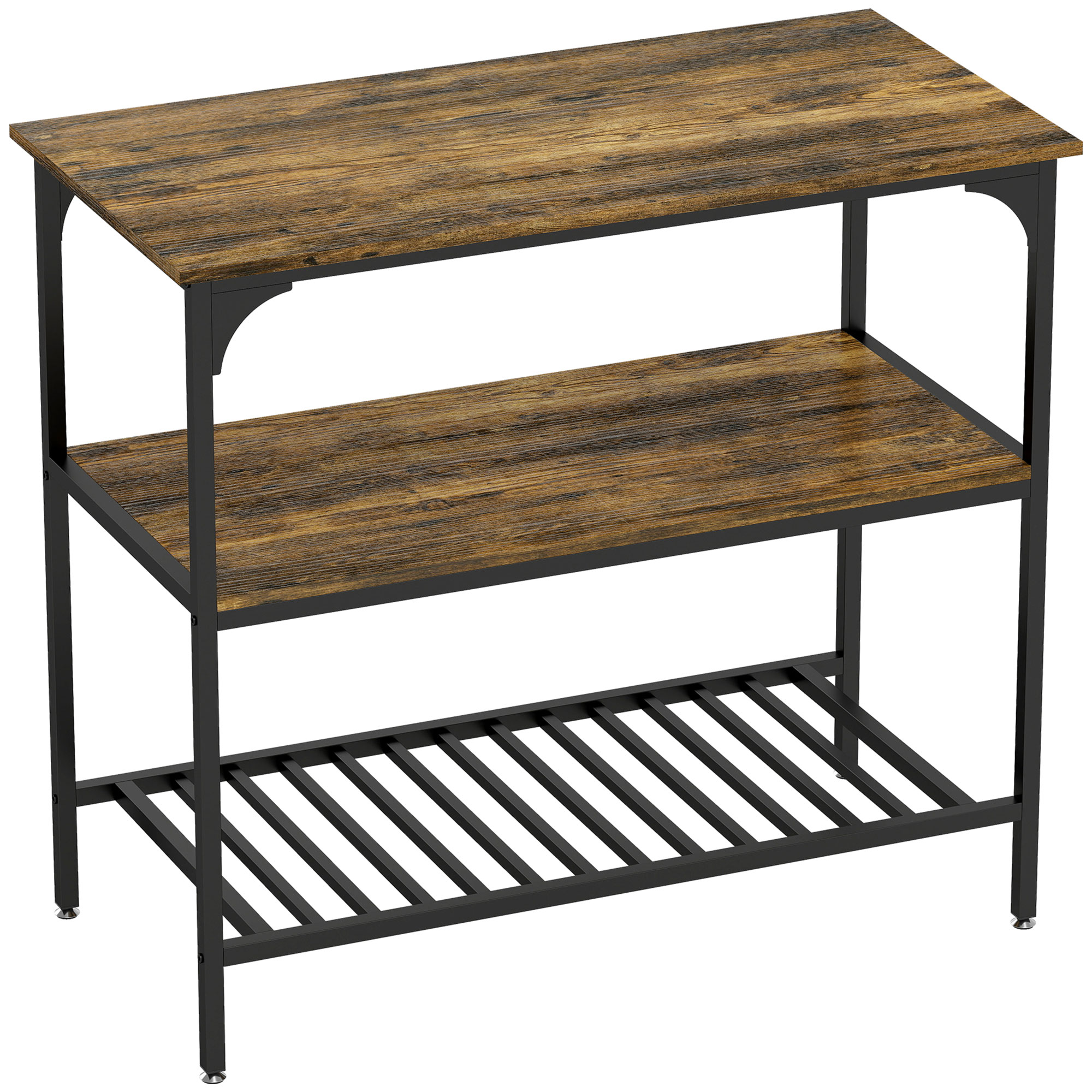 Bäckerregal, 3-stufiges Küchenregal mit Stahlrahmen, Rustikales Braun+Schwarz