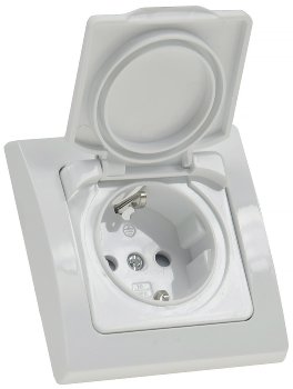 DELPHI Schutzkontakt-Steckdose IP44 - 250V~/ 16A, inkl. Rahmen, UP, weiß