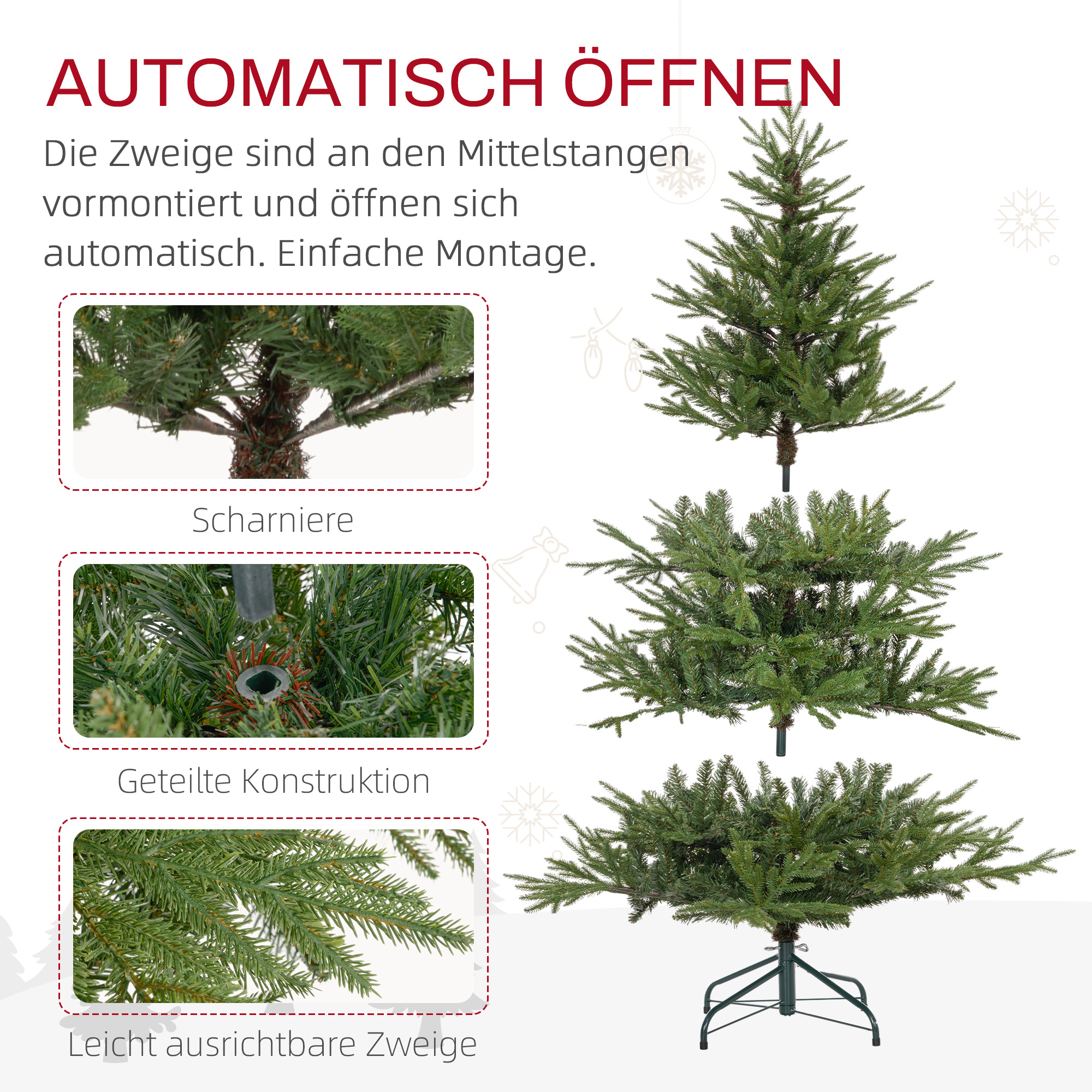 Weihnachtsbaum 150 cm, realistisches Aussehen, Schnellaufbau, inkl, Ständer, feuersicherer Kunststoff