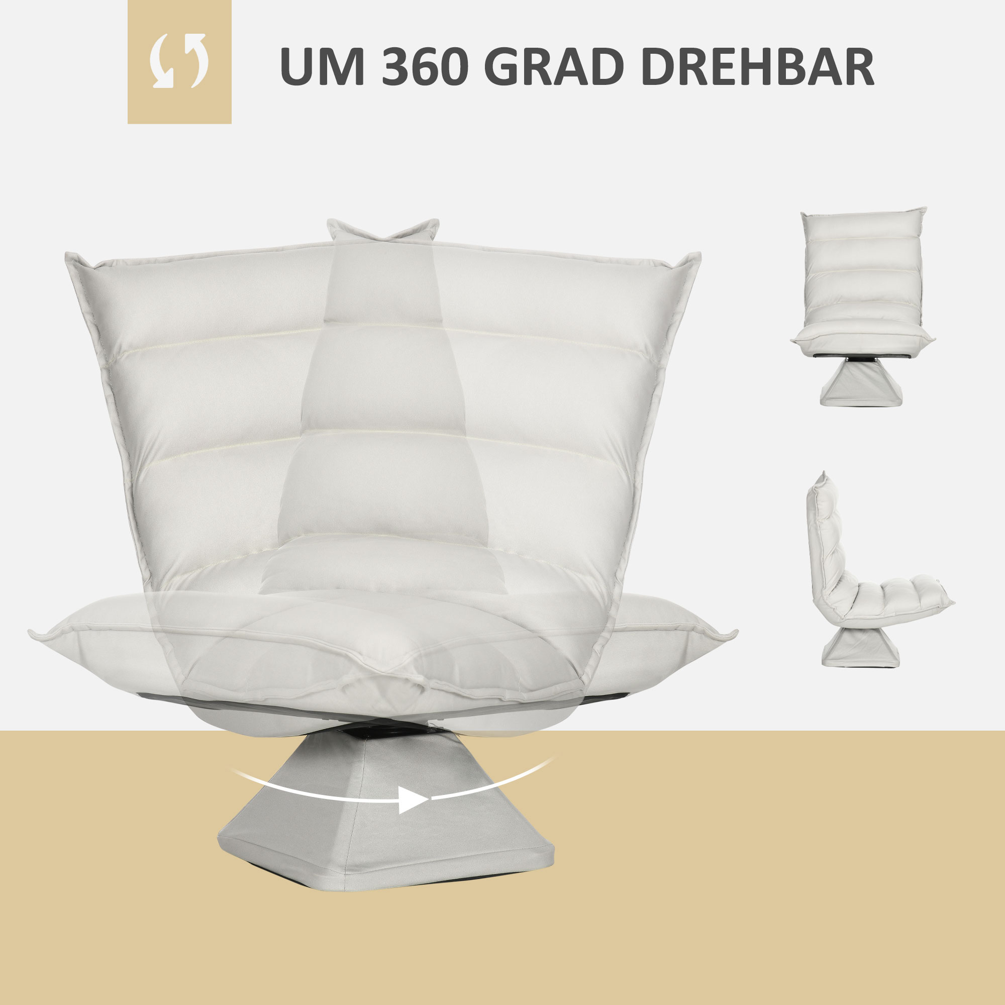 Sessel, drehbar, neigbare Rücklehne, Lederoptik, Stahlrahmen, hellgrau, 62 x 70 x 95 cm