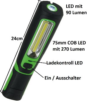 LED Stableuchte mit Akku "FlexiLED 300" - LiIon Akku, Magnethalter, 3W, 270lm,IP44